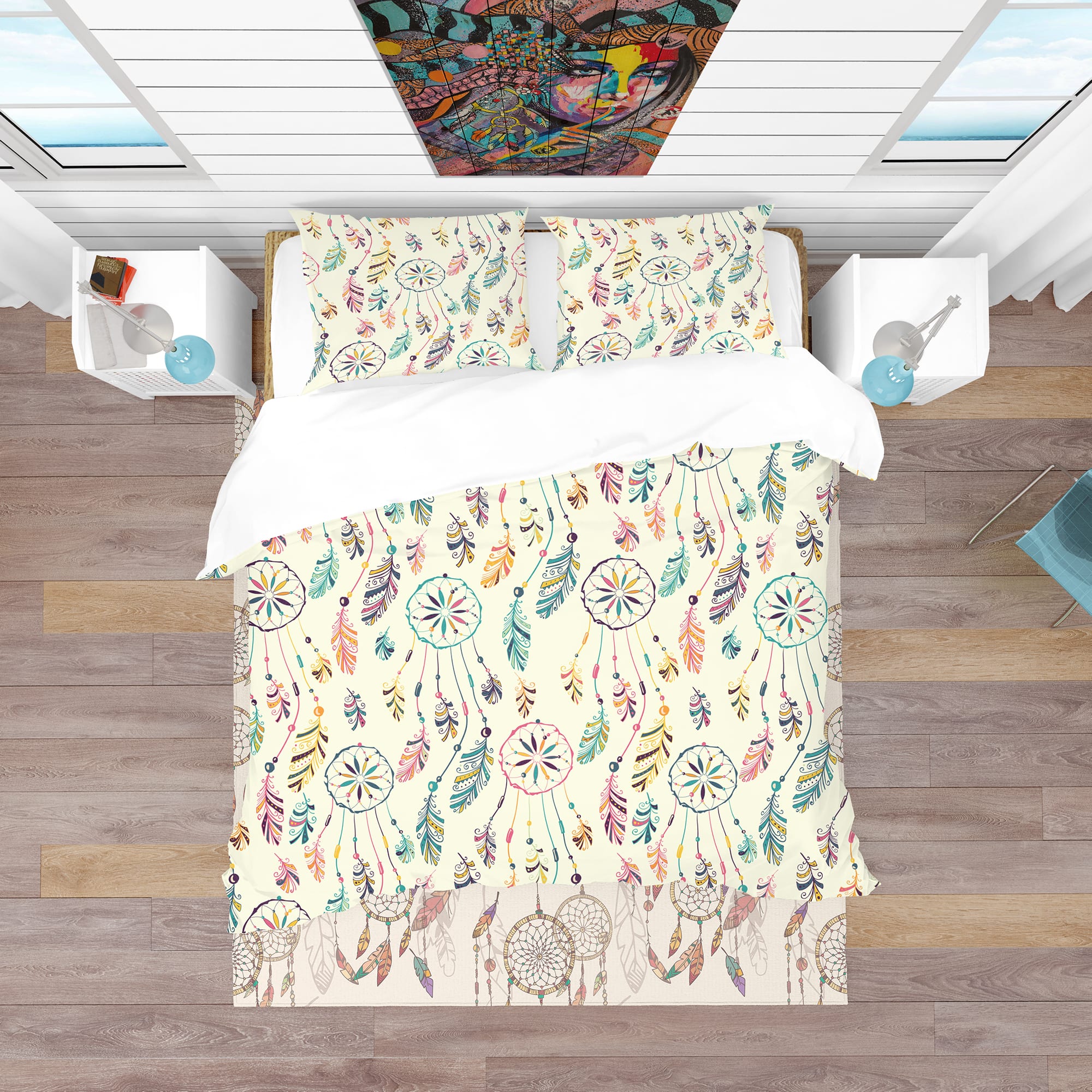 Designart &#x27;Pattern with Native Indian-American Dream Catcher&#x27; Southwestern Bedding Set - Duvet Cover &#x26; Shams