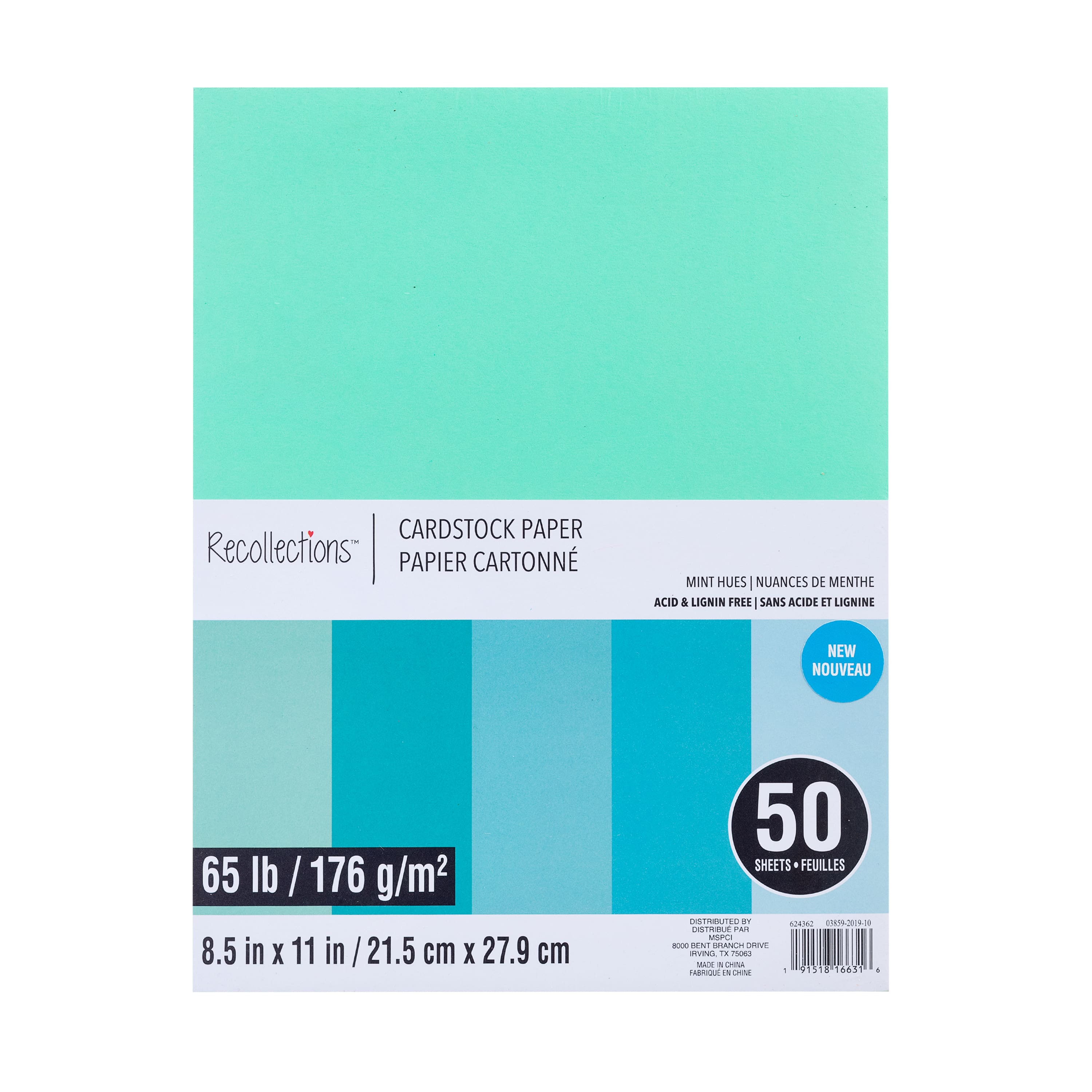 9 Packs: 50 ct. (450 total) Mint Hues 8.5" x 11" Cardstock Paper by Recollections™