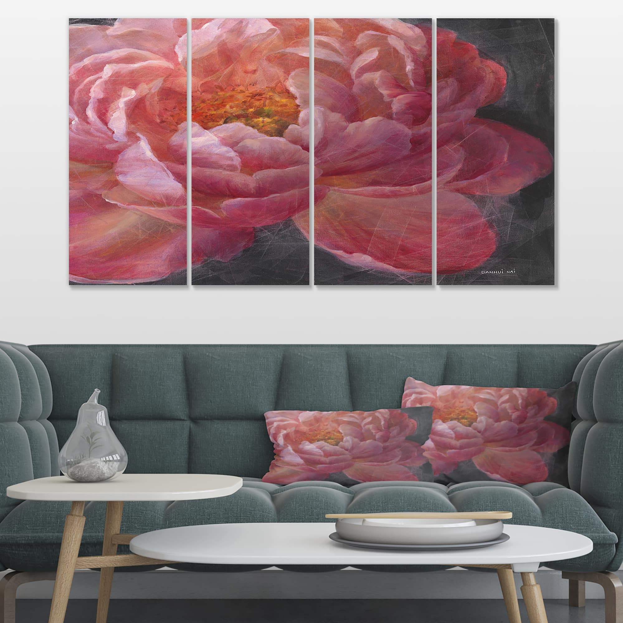 Designart - Vivid Pink Peonies I - Shabby Chic Gallery-wrapped Canvas