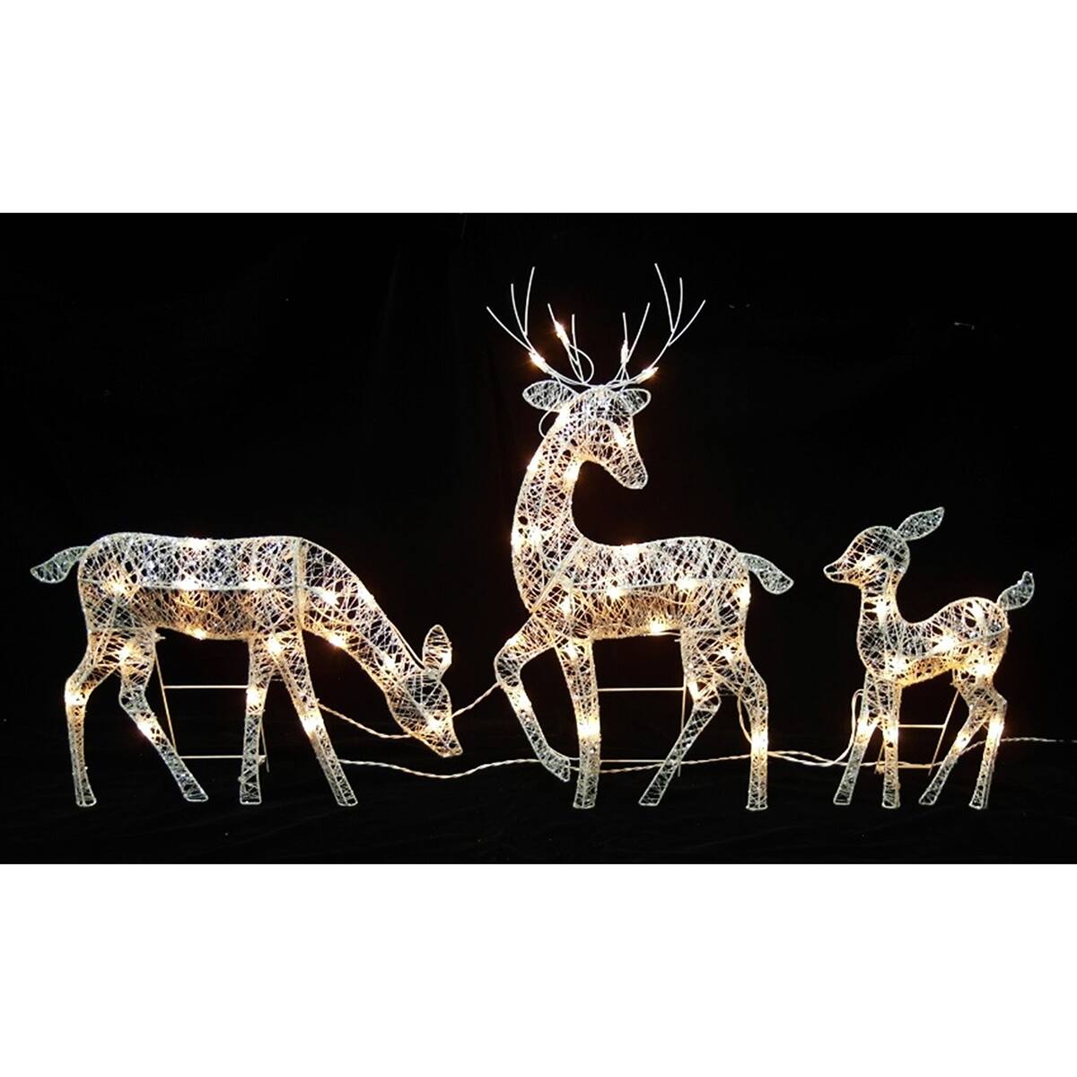 White Glittered Doe, Fawn &#x26; Reindeer Lighted Christmas Decoration