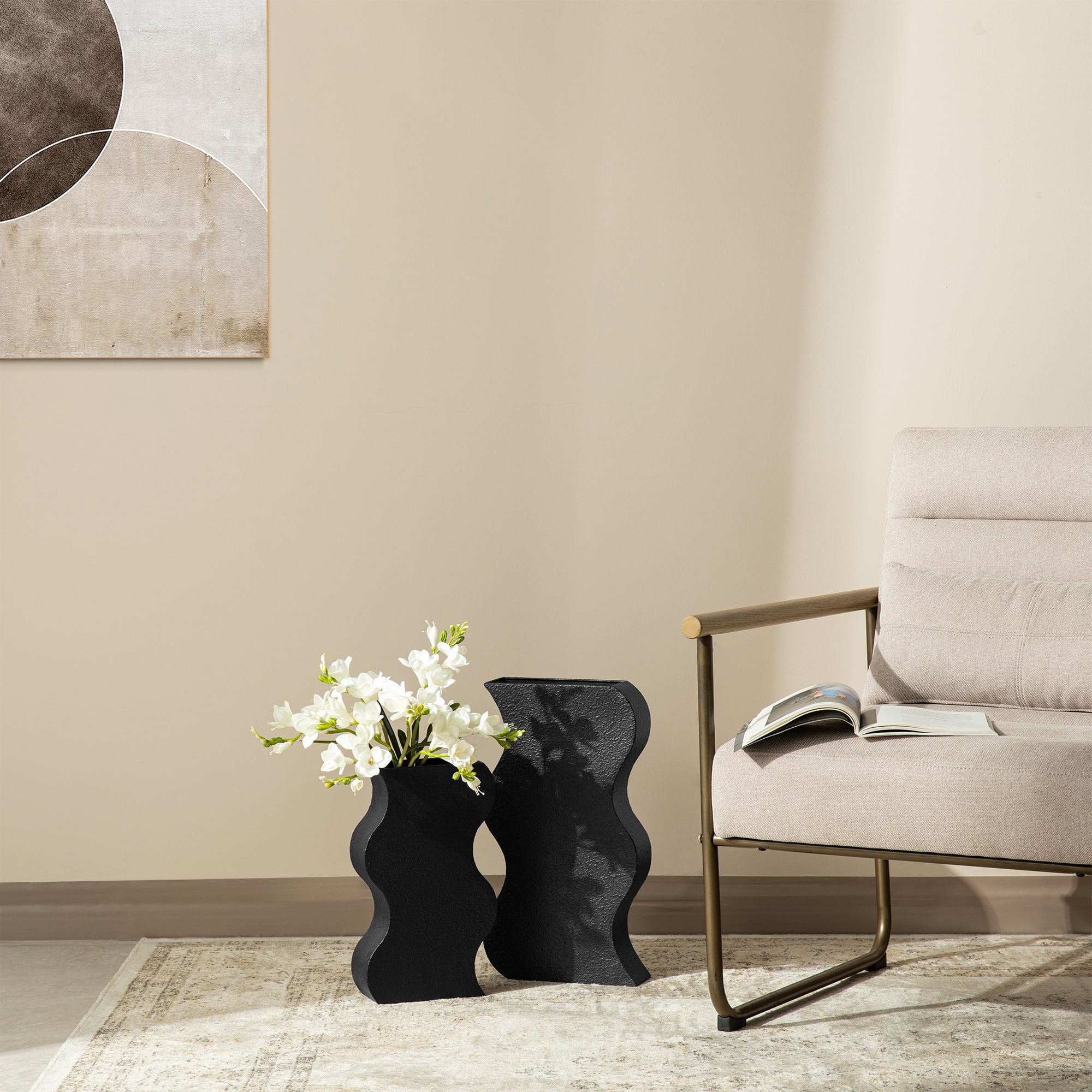 Glitzhome® Modern Black Textured Ripple Metal Floor Vases Set