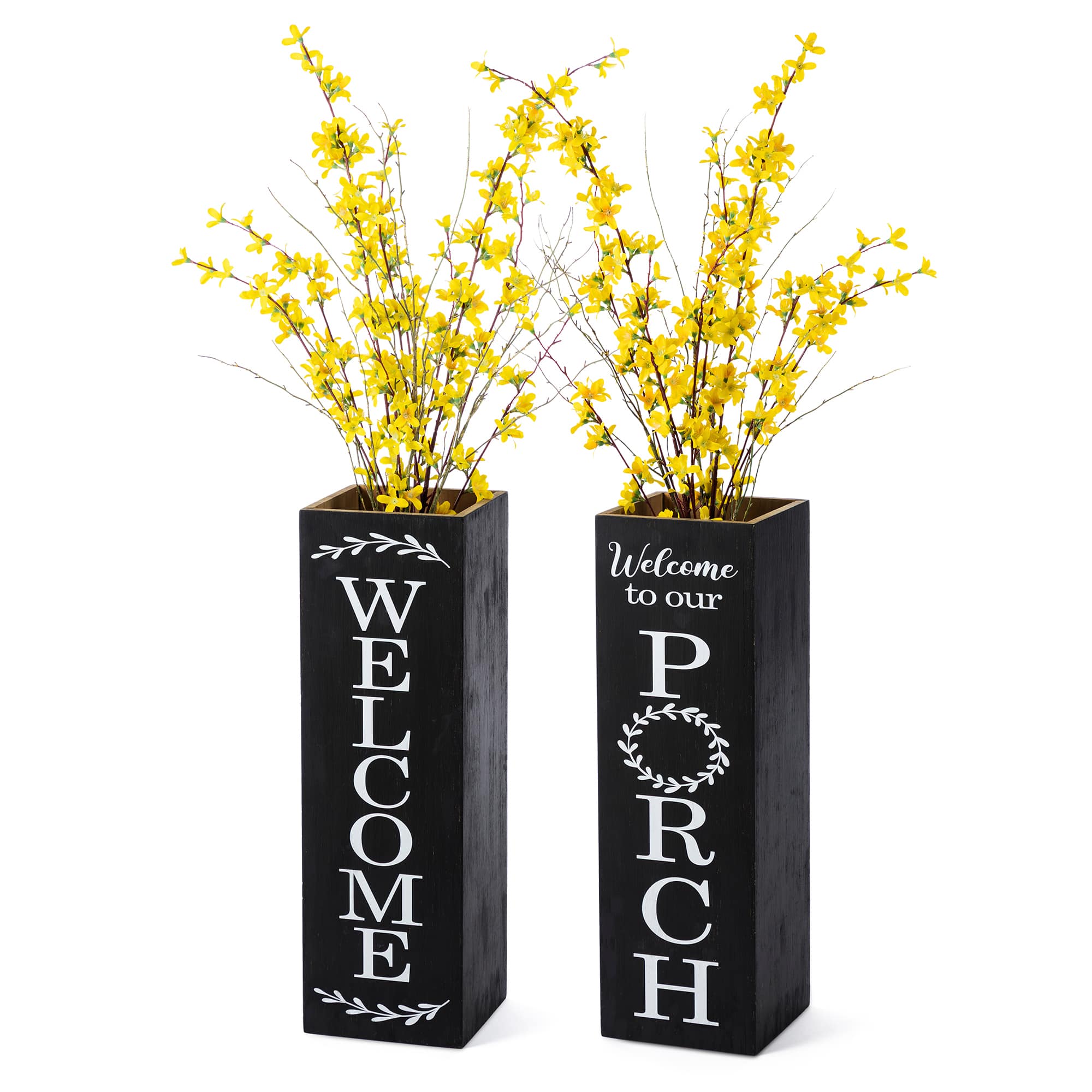 Glitzhome® 24" Double-Sided Solid Wood Black Boxed "WELCOME PORCH" Porch Sign