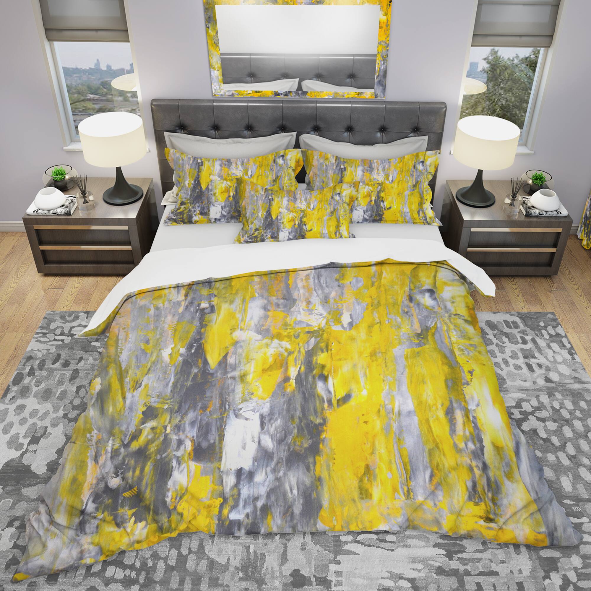 Designart &#x27;Grey and Yellow Abstract Pattern&#x27; Modern &#x26; Contemporary Bedding Set - Duvet Cover &#x26; Shams