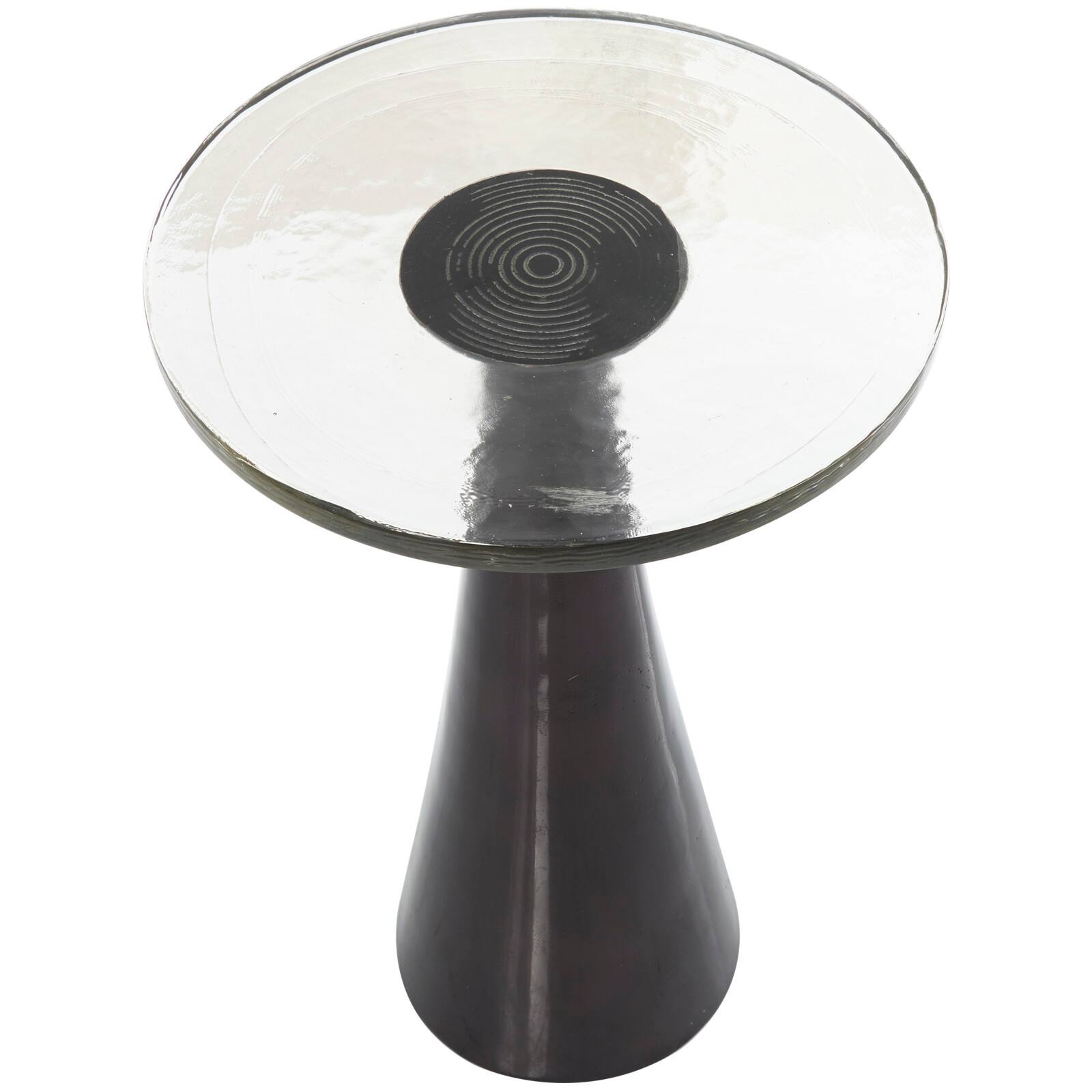 22&#x22; Black Aluminum Geometric Cone Accent Table with Textured Glass Tabletop