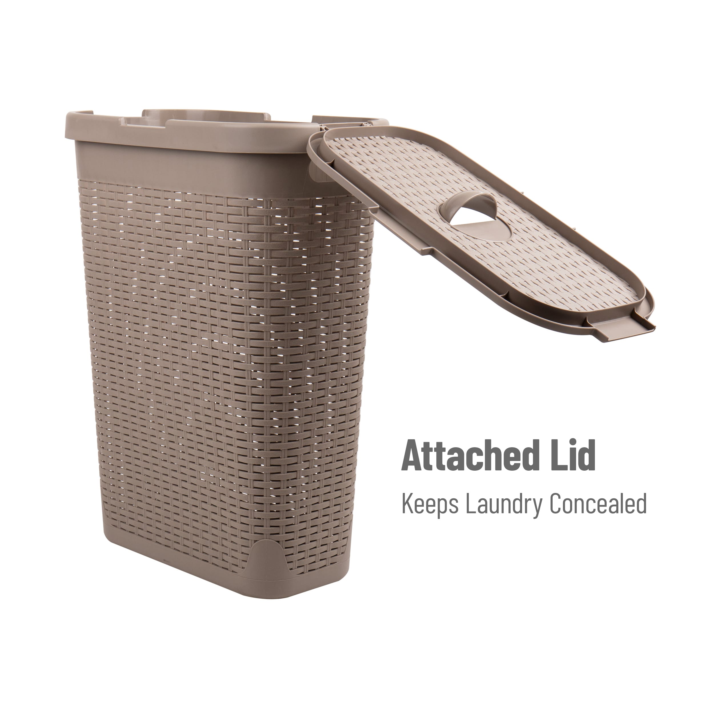 Mind Reader 40L Ventilated Slim Laundry Hamper with Cut Out Handles & Attached Hinged Lid, 2ct.