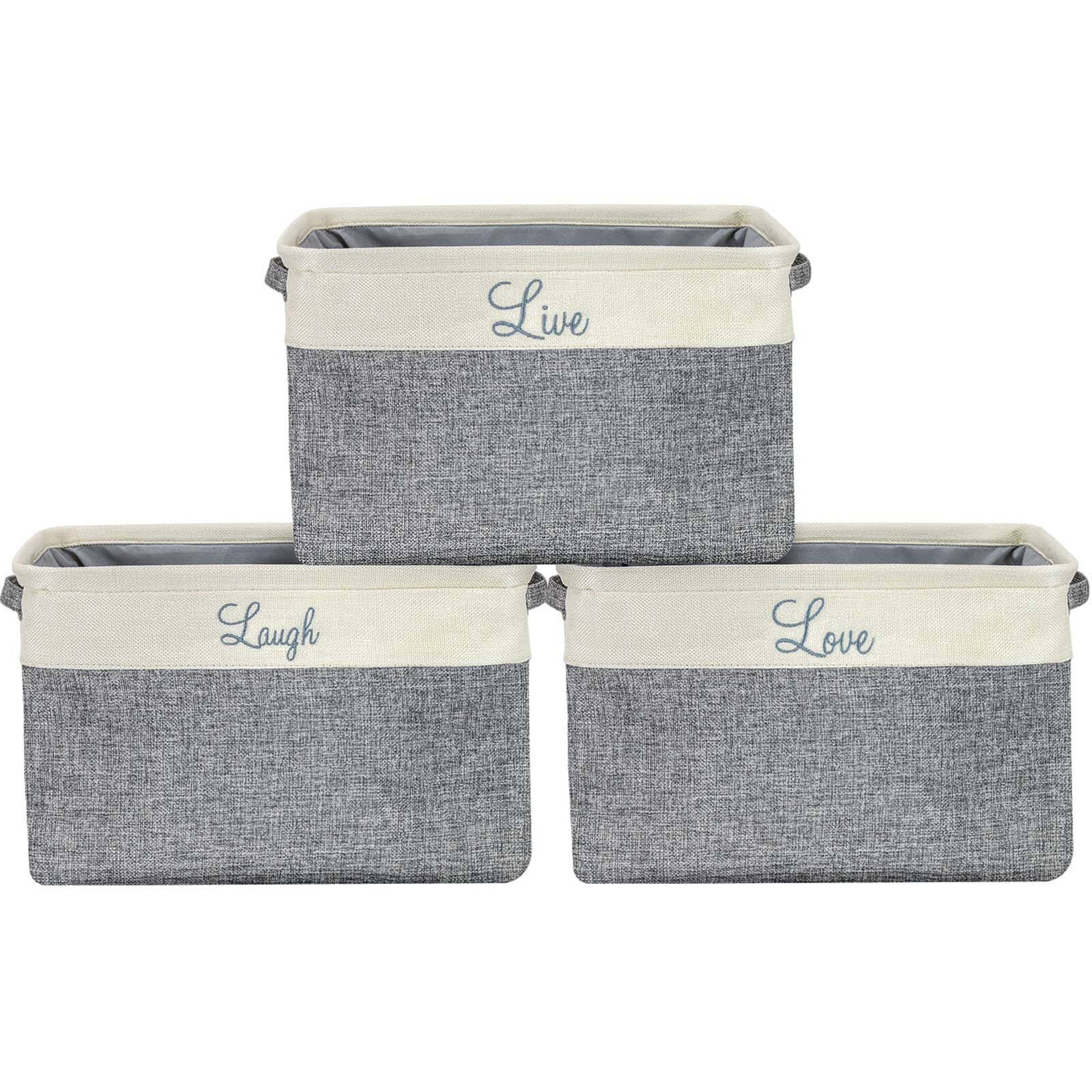 Sorbus 11" Gray Twill Cursive Love Live Laugh Storage Basket Set