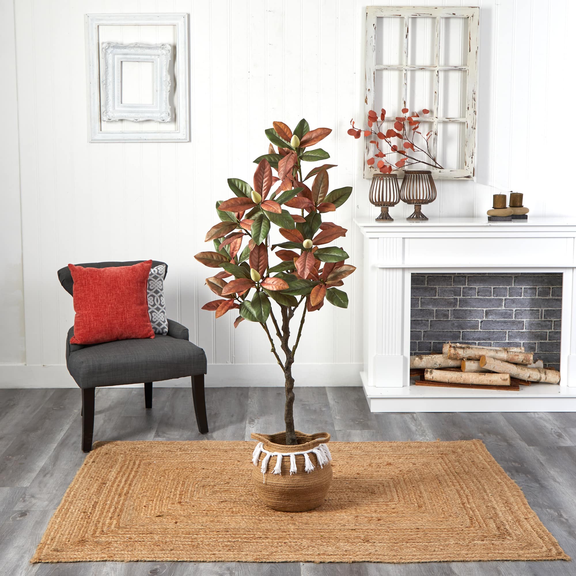 5ft. Artificial Fall Magnolia Tree with Basket