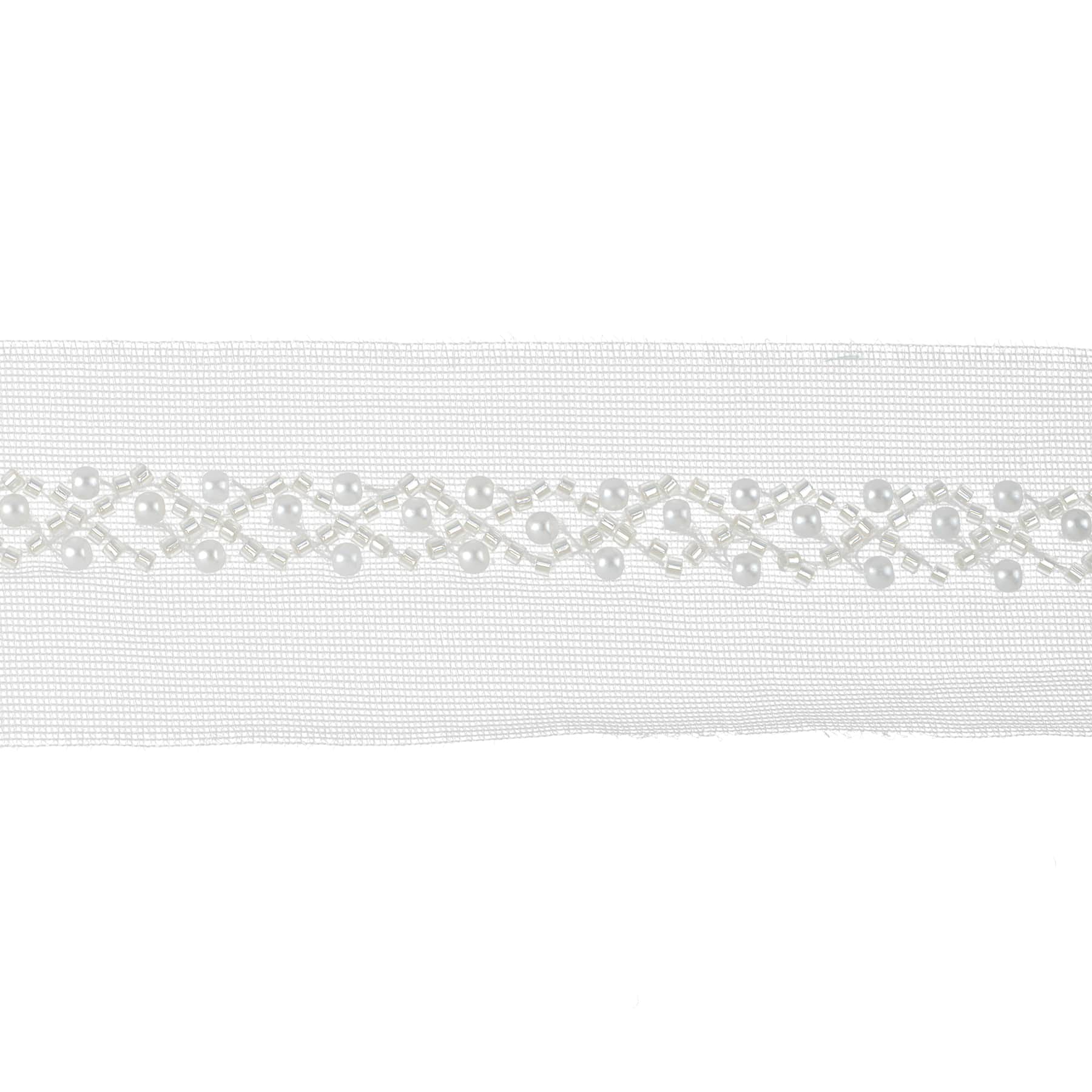 2&#x22; White Crisscross Pearls Sheer Ribbon by Celebrate It&#xAE;
