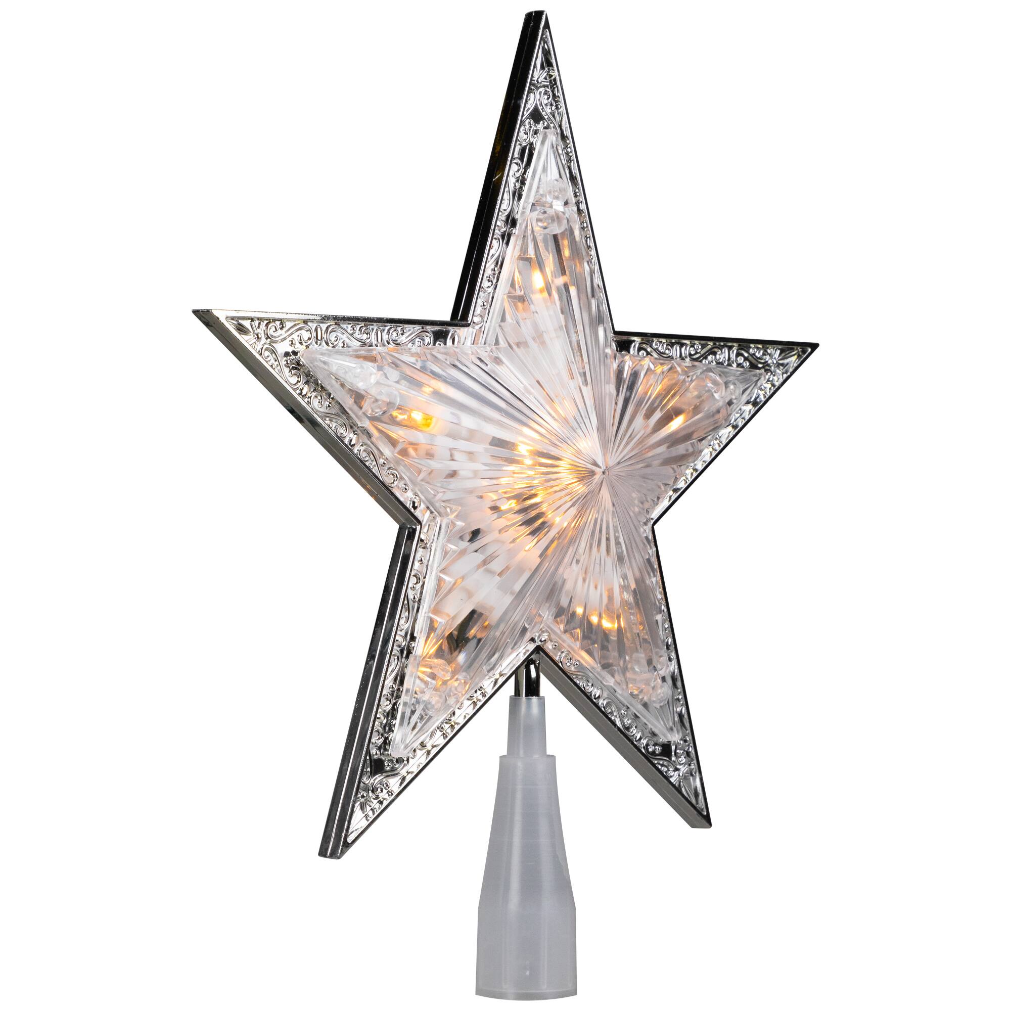 9" Pre-Lit Silver and Clear Crystal 5 Point Star Christmas Tree Topper - Clear Lights