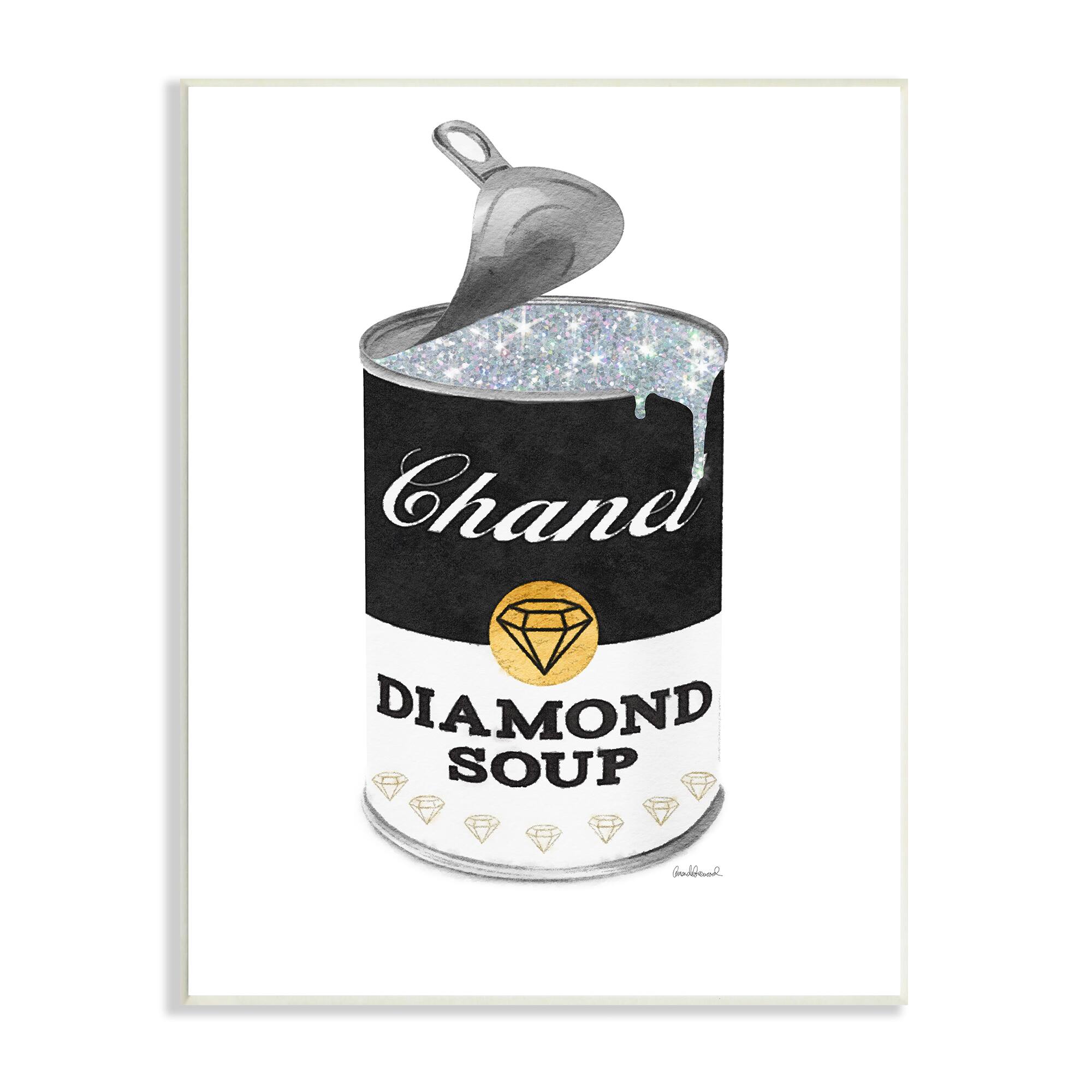 Stupell Industries Traditional Condensed Soup Can Glam Fashion Pop Black Wall Plaque