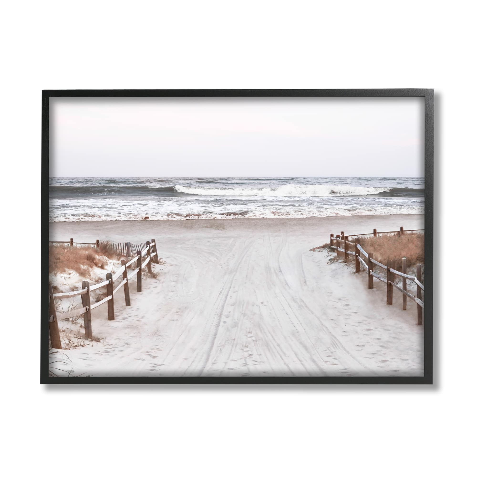 Stupell Industries Beach Wave Shoreline Foggy Horizon Framed Giclee Art