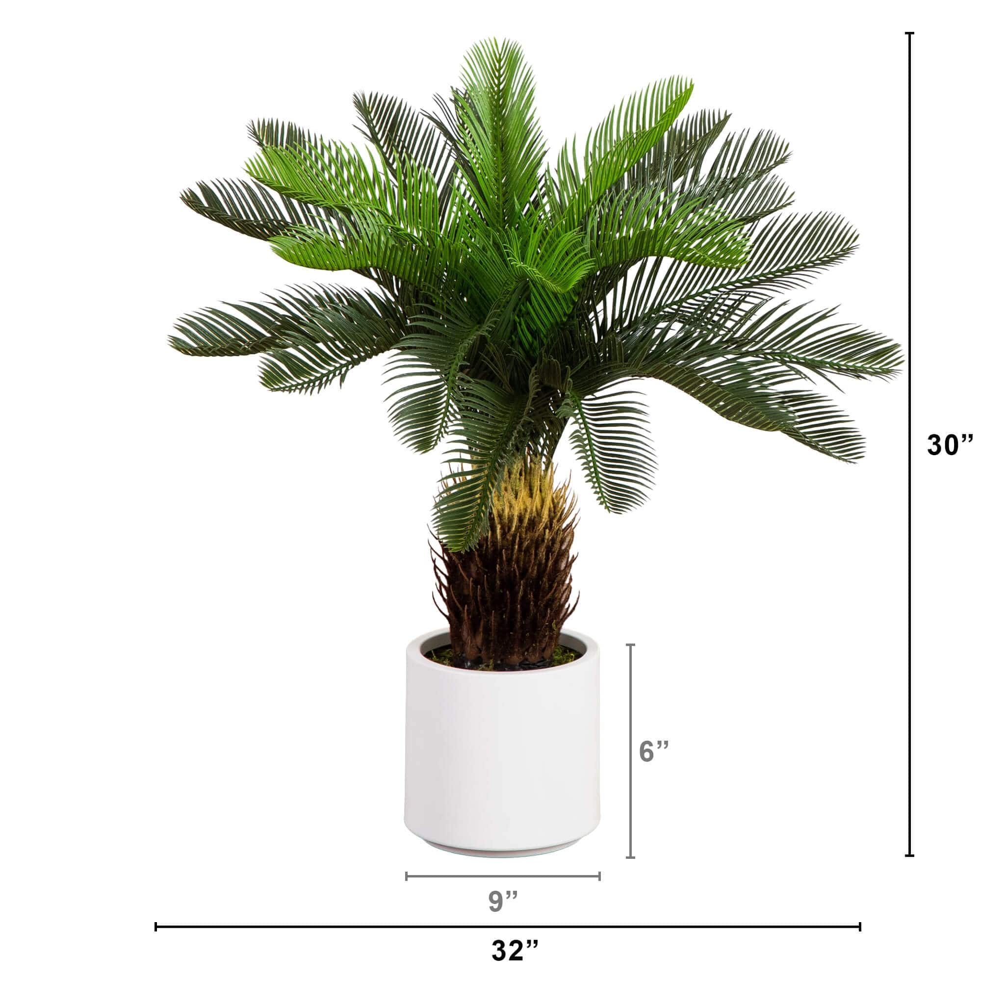 30in. UV Resistant Artificial Cycas Palm Tree in White Decorative Planter (Indoor/Outdoor)
