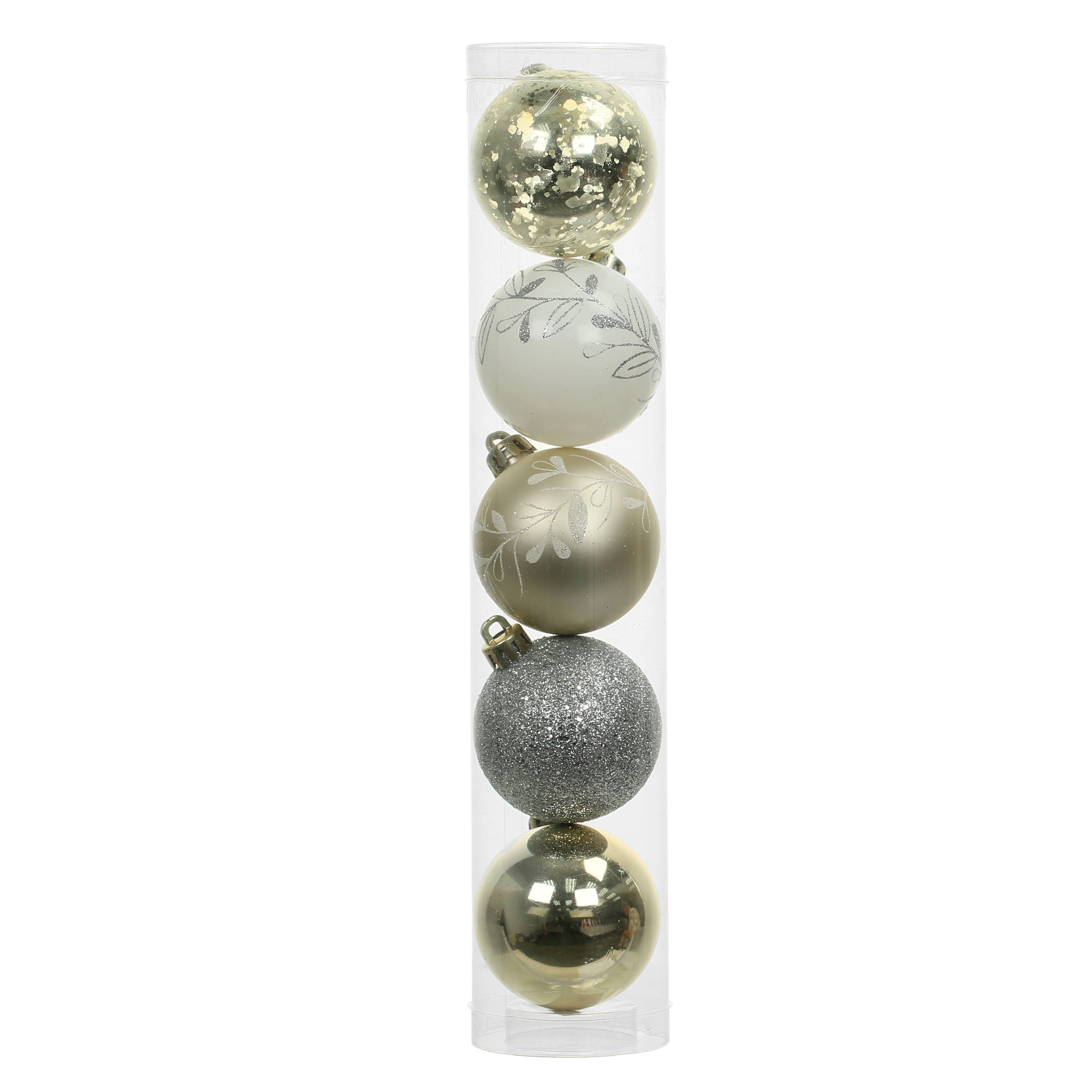 5 Pack 2.2&#x22; Silver &#x26; Gold Shatterproof Ball Ornaments by Ashland&#xAE;