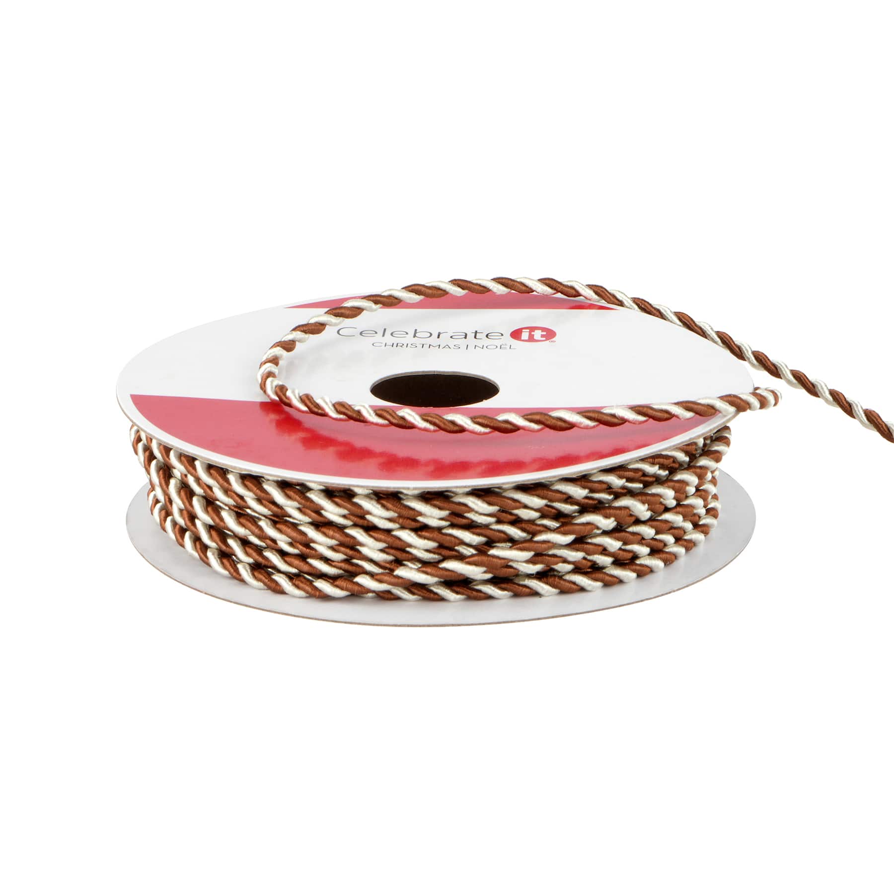 1/10&#x22; x 30ft. Brown &#x26; White Twist Trim Ribbon by Celebrate It&#xAE;