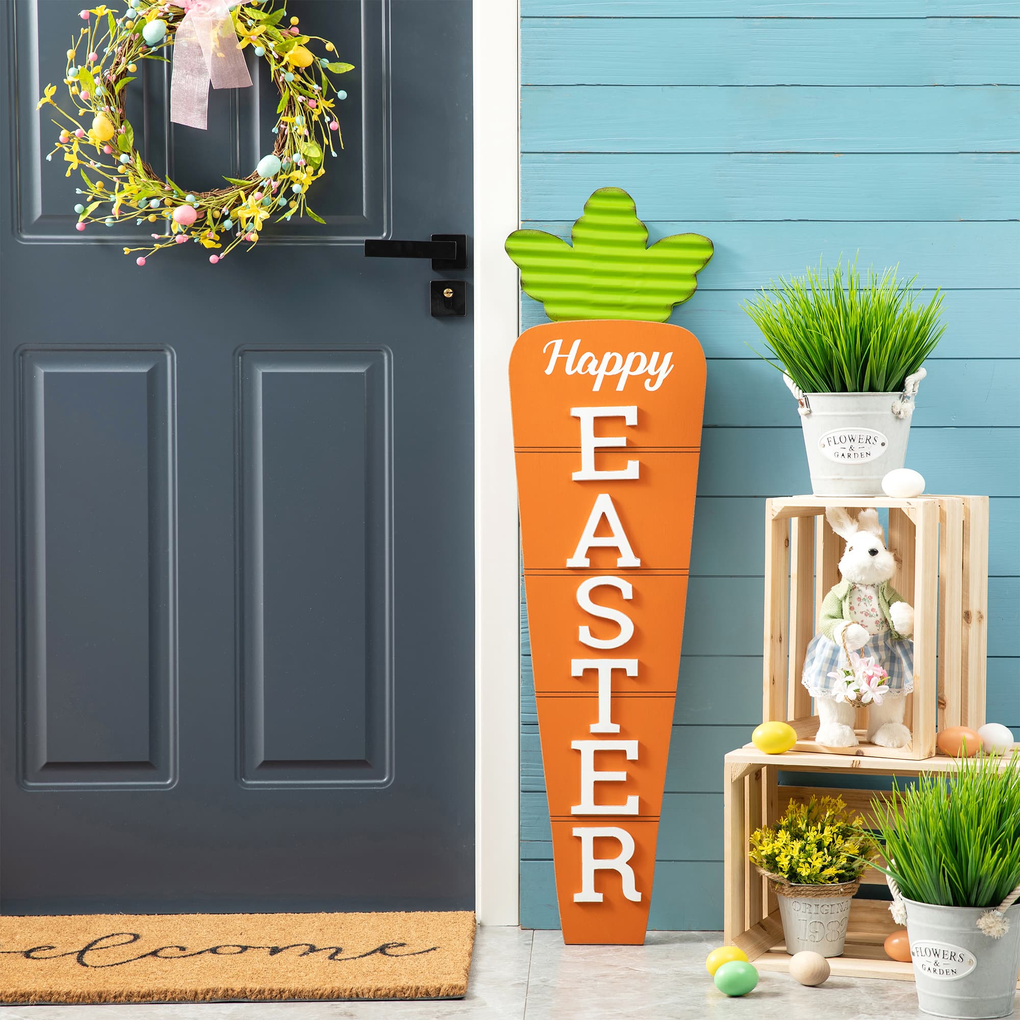 Glitzhome&#xAE; 41.5&#x22; Easter Wooden and Metal Carrot Porch Decor