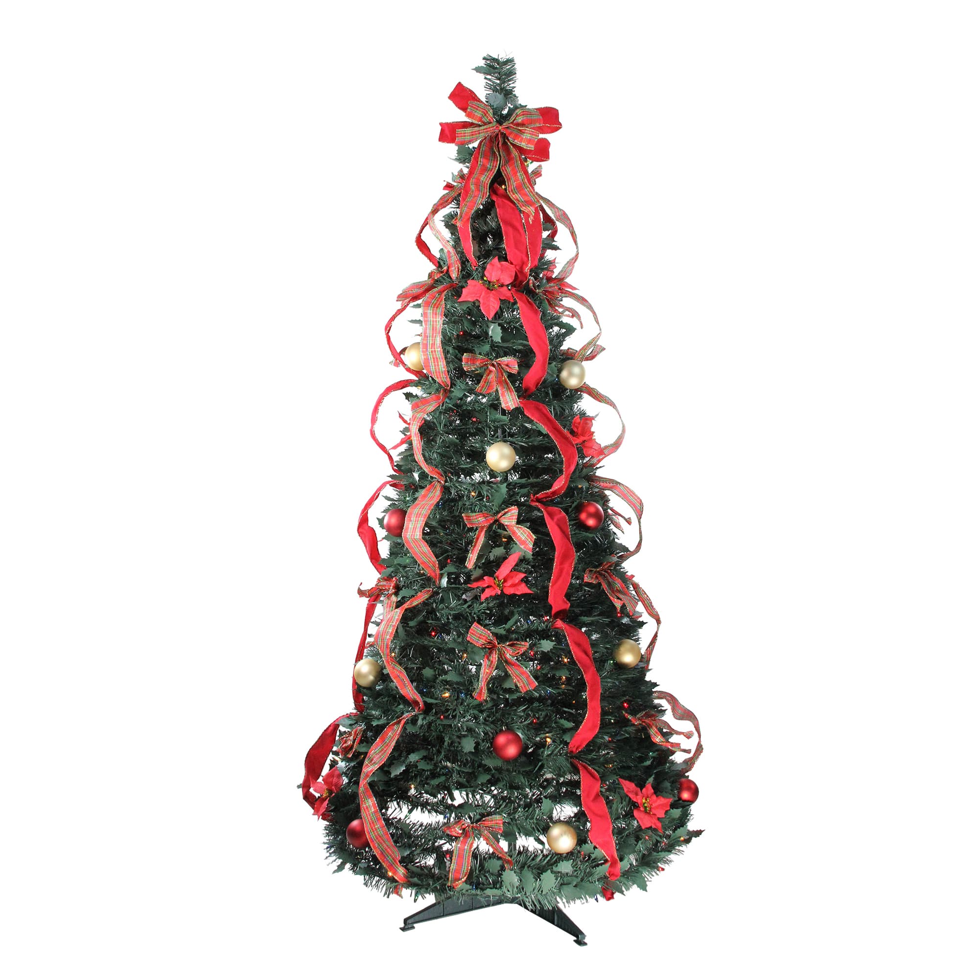 6ft. Pre-Lit Red Plaid Pre-Decorated Pop-Up Artificial Christmas Tree, Multicolor Lights