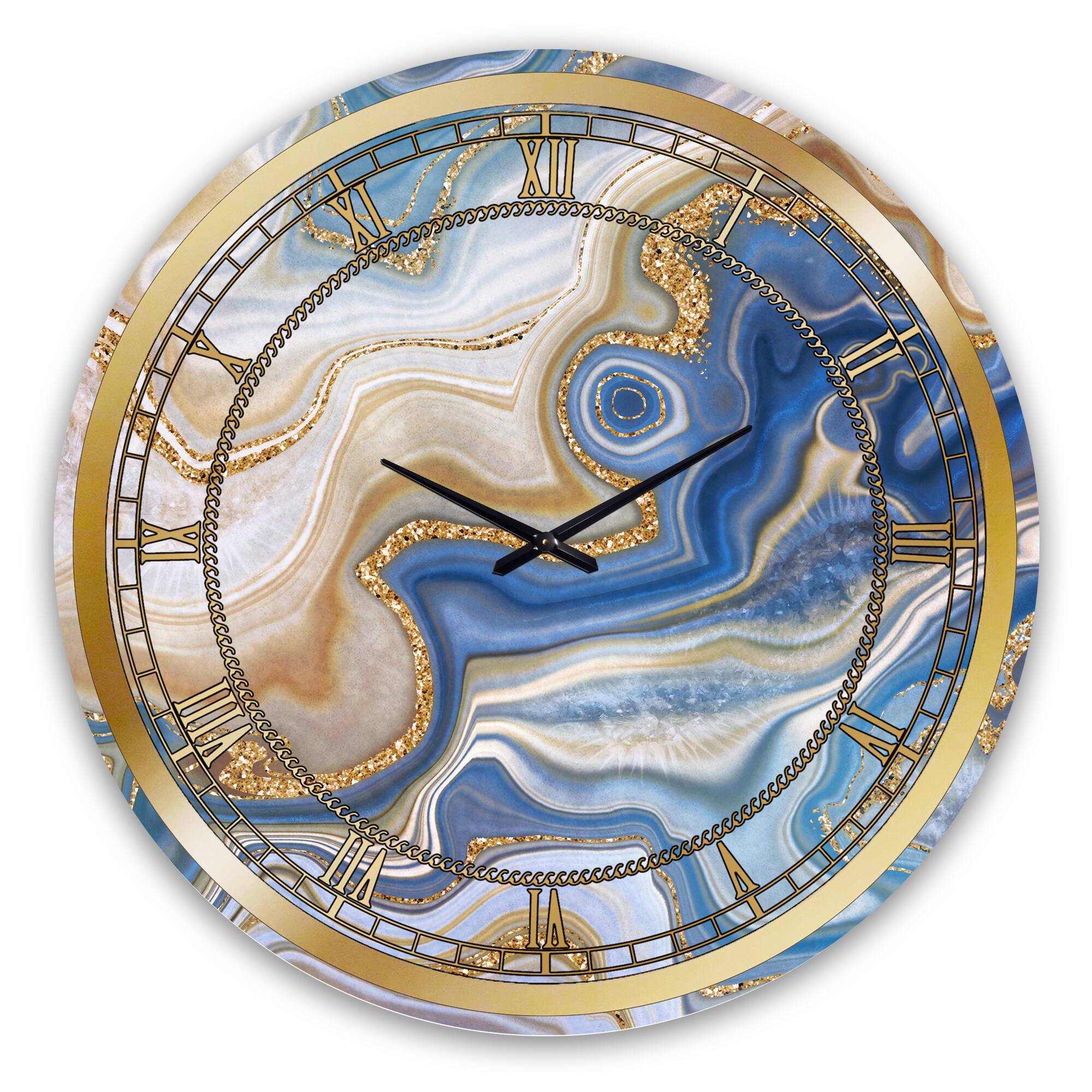 Designart &#x27;Ocean Blue Golden Jasper Agate Ii Modern Wall Clock