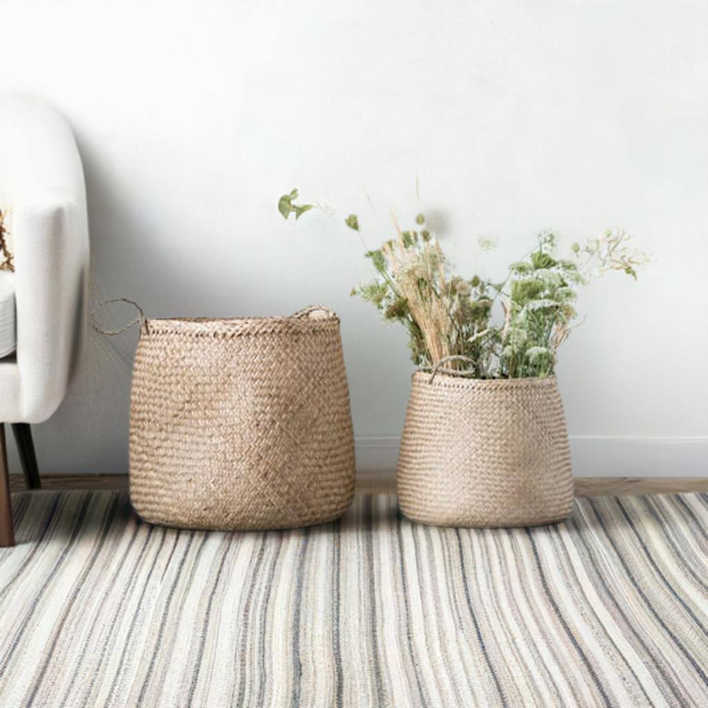 Hello Honey&#xAE; Beige Woven Seagrass Basket with Handles, 2ct.