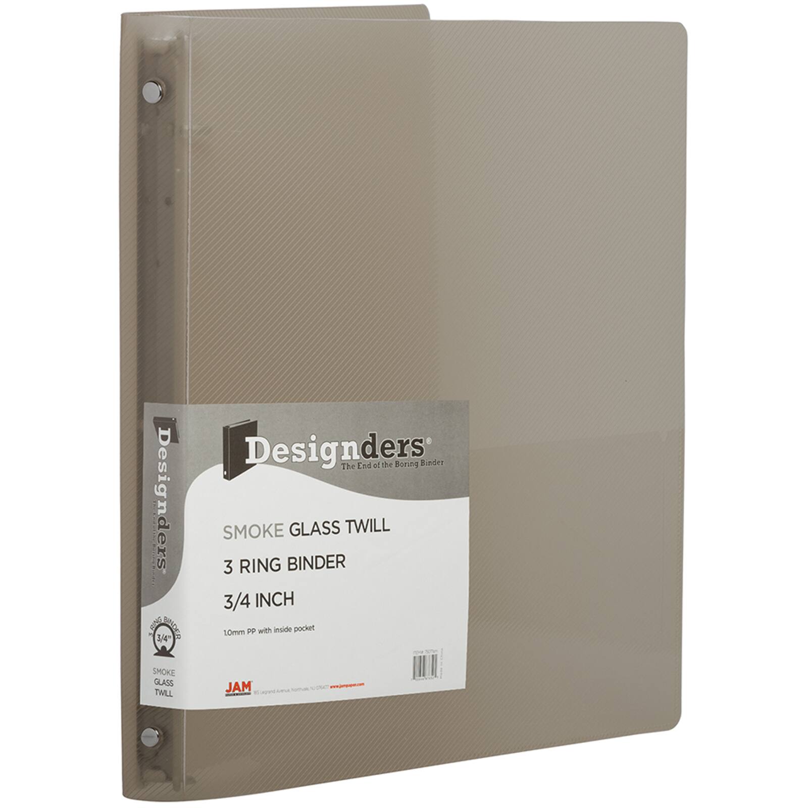 JAM Paper 3/4" Smoke Gray Glass Twill Plastic 3-Ring Binders, 4ct.