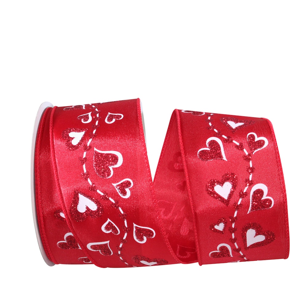 Reliant 2.5" x 20yd. Wired Glitter Heart Trail Ribbon