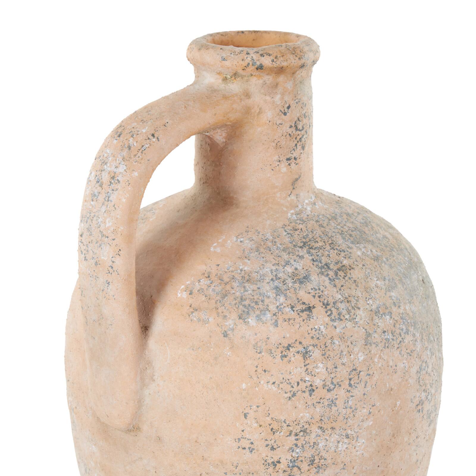 11" Beige Antique-Style Distressed Ceramic Vase with Handle