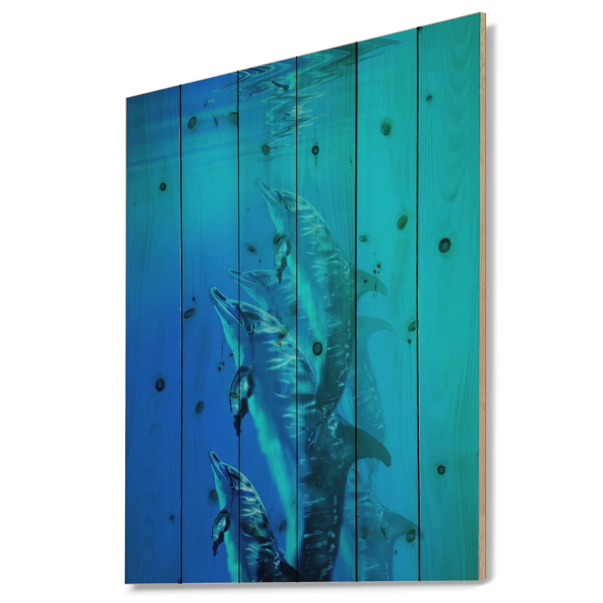 Designart - Dolphin in Blue Sea - Seascape Print on Natural Pine Wood | 12" x 20" | Michaels®