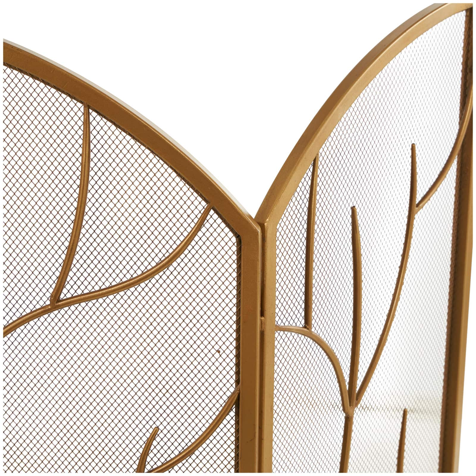 Gold Metal Tree Arched 3-Panel Fireplace Screen