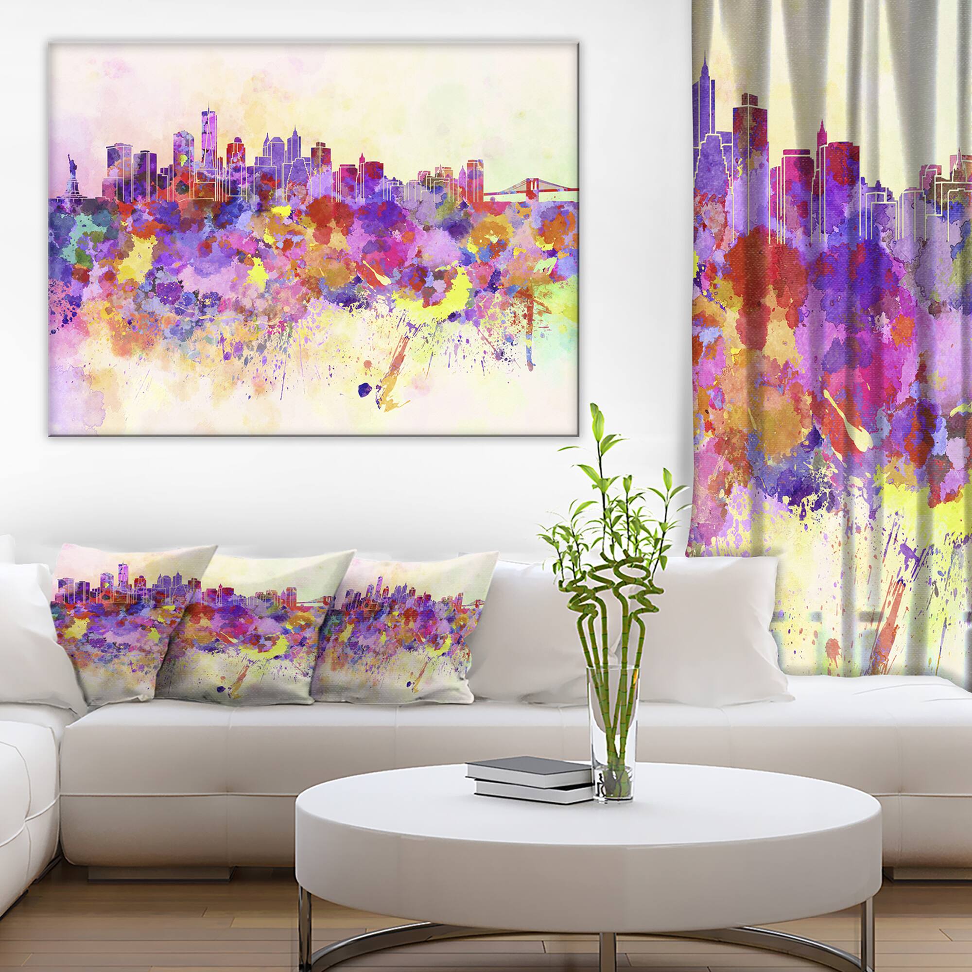 Designart - Purple New York Skyline - Cityscape Canvas Art Print