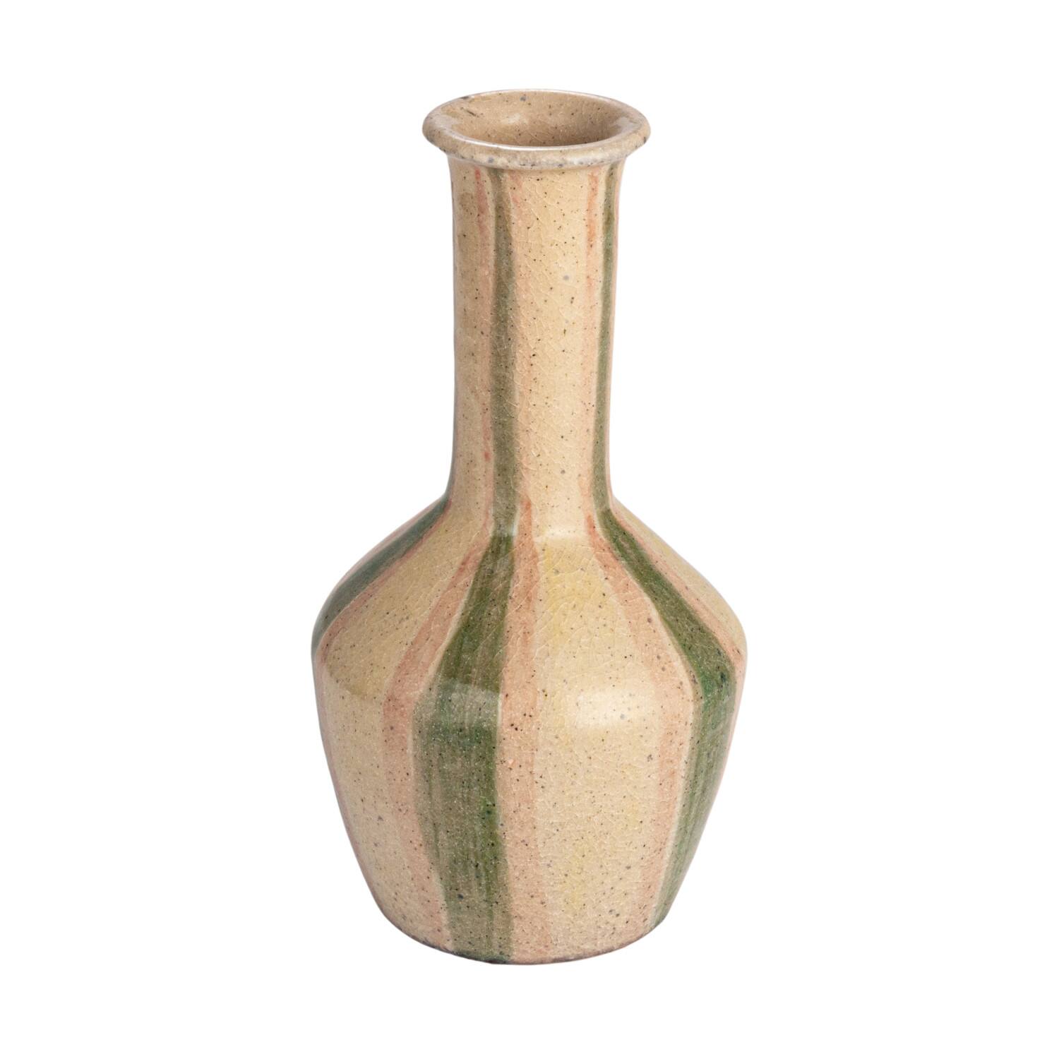 Hello Honey® 10.5" Green & Cream Hand-Painted Crackle Glaze Terra Cotta Vase with Tall Neck
