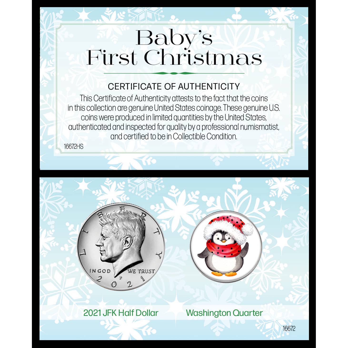 Baby's First Christmas JFK 2021 And Colorized Quarter Penguin Coin Set
