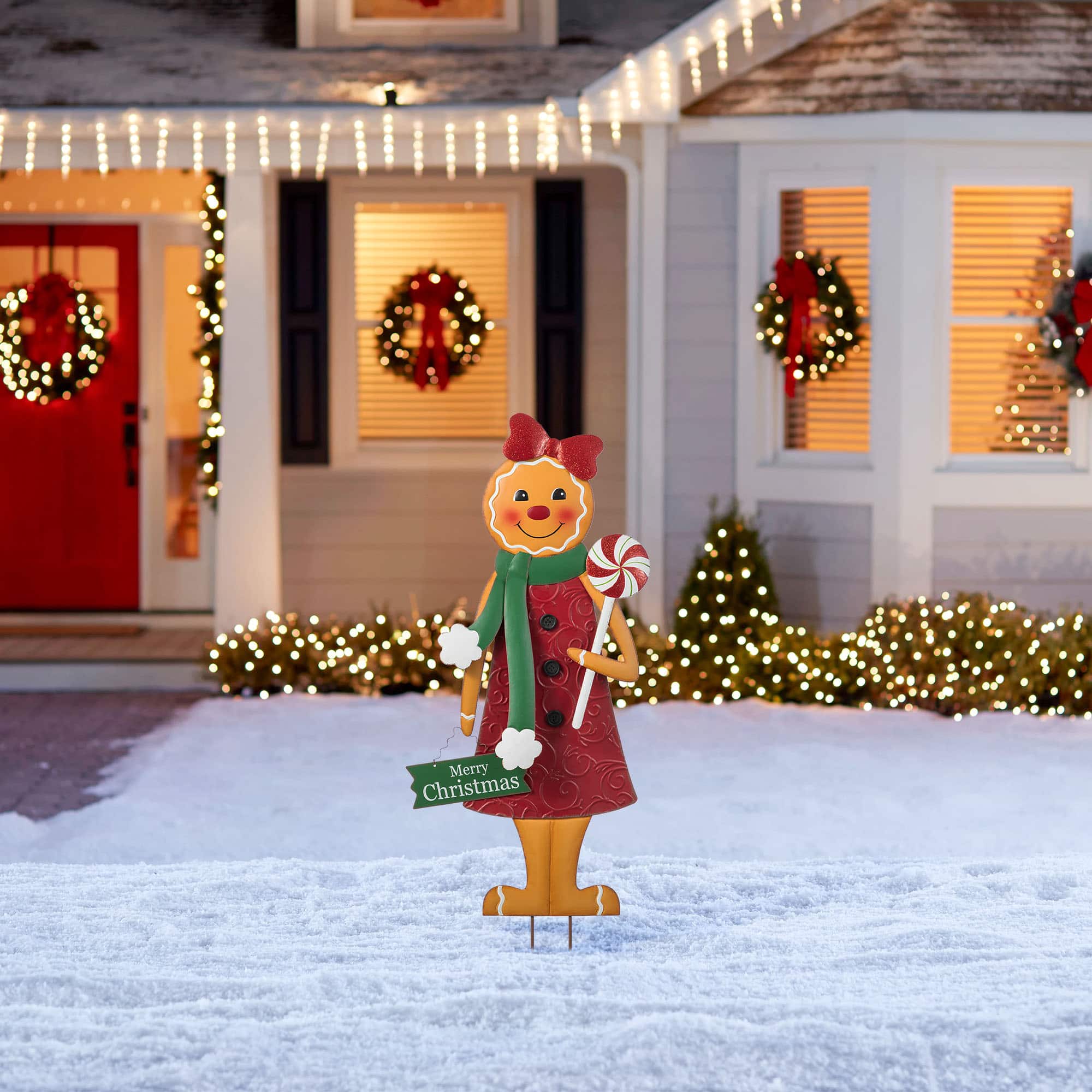Glitzhome&#xAE; 36&#x22; Metal Christmas Gingerbread Man Yard Stake