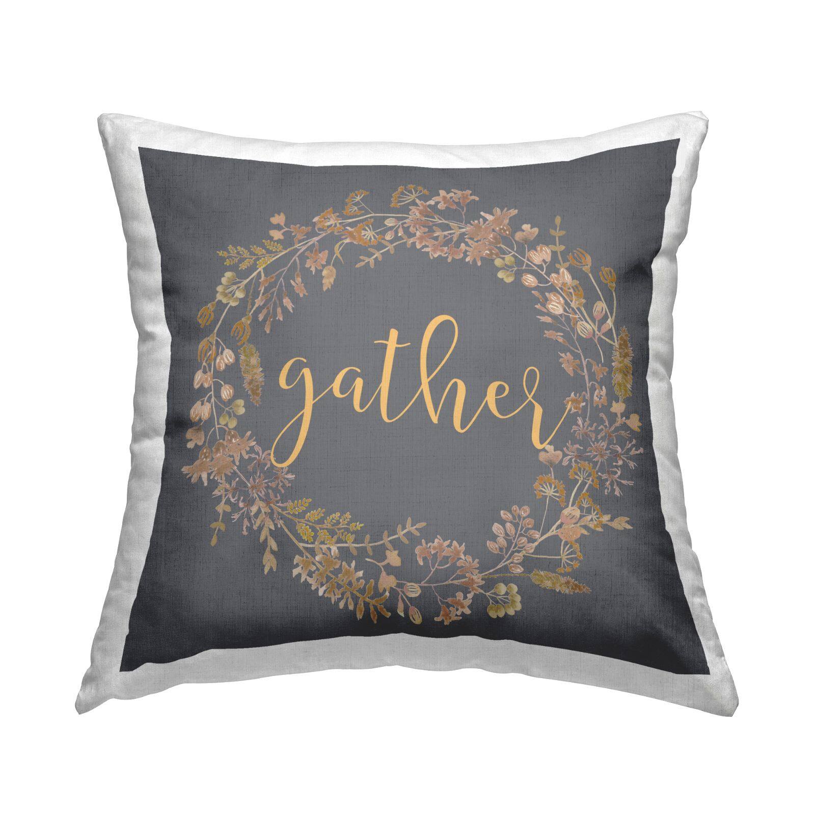 Stupell Industries Gather Calligraphy Wreath Throw Pillow