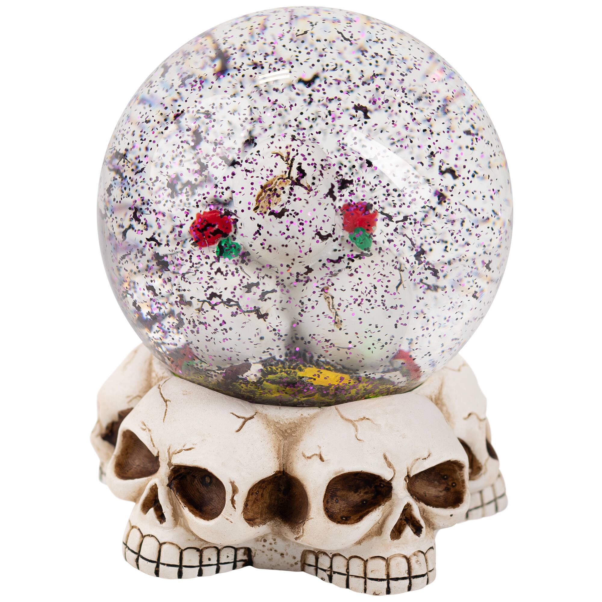 LED Lighted Skulls and Roses Halloween Snow Globe with Sound - 6"