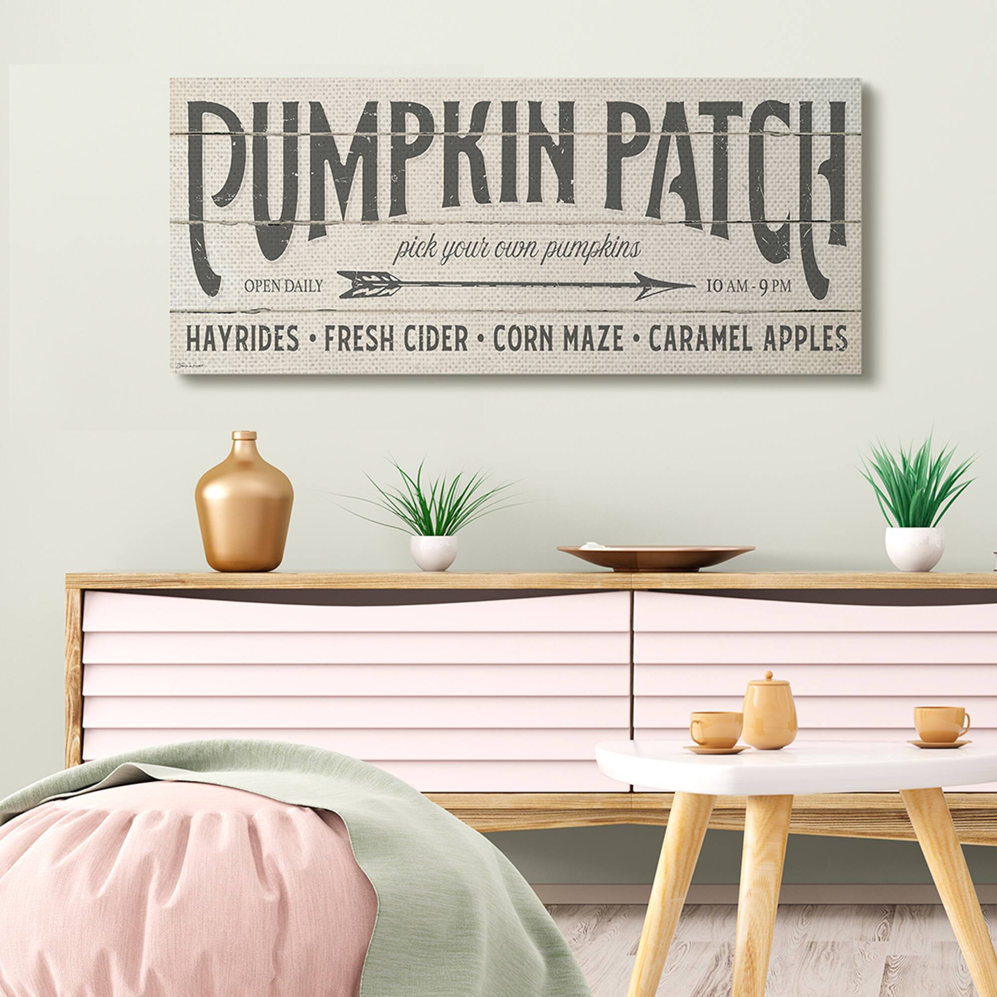 Stupell Industries Pumpkin Patch Fall Autumn Seasonal Word Design Canvas Wall Art