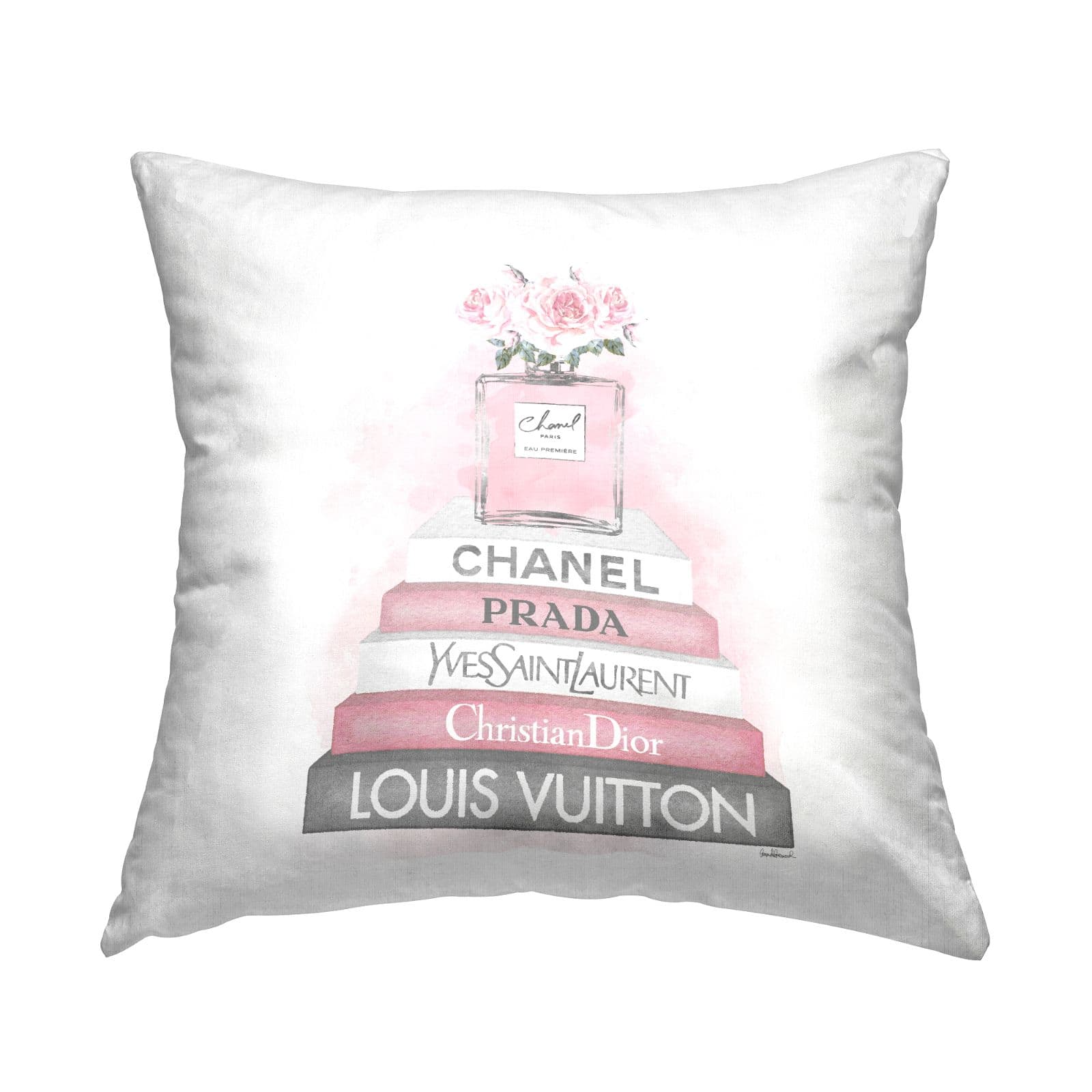 Stupell Industries Pink Perfume Blossoms Fashion Glam Books Throw Pillow, 18" x 18"