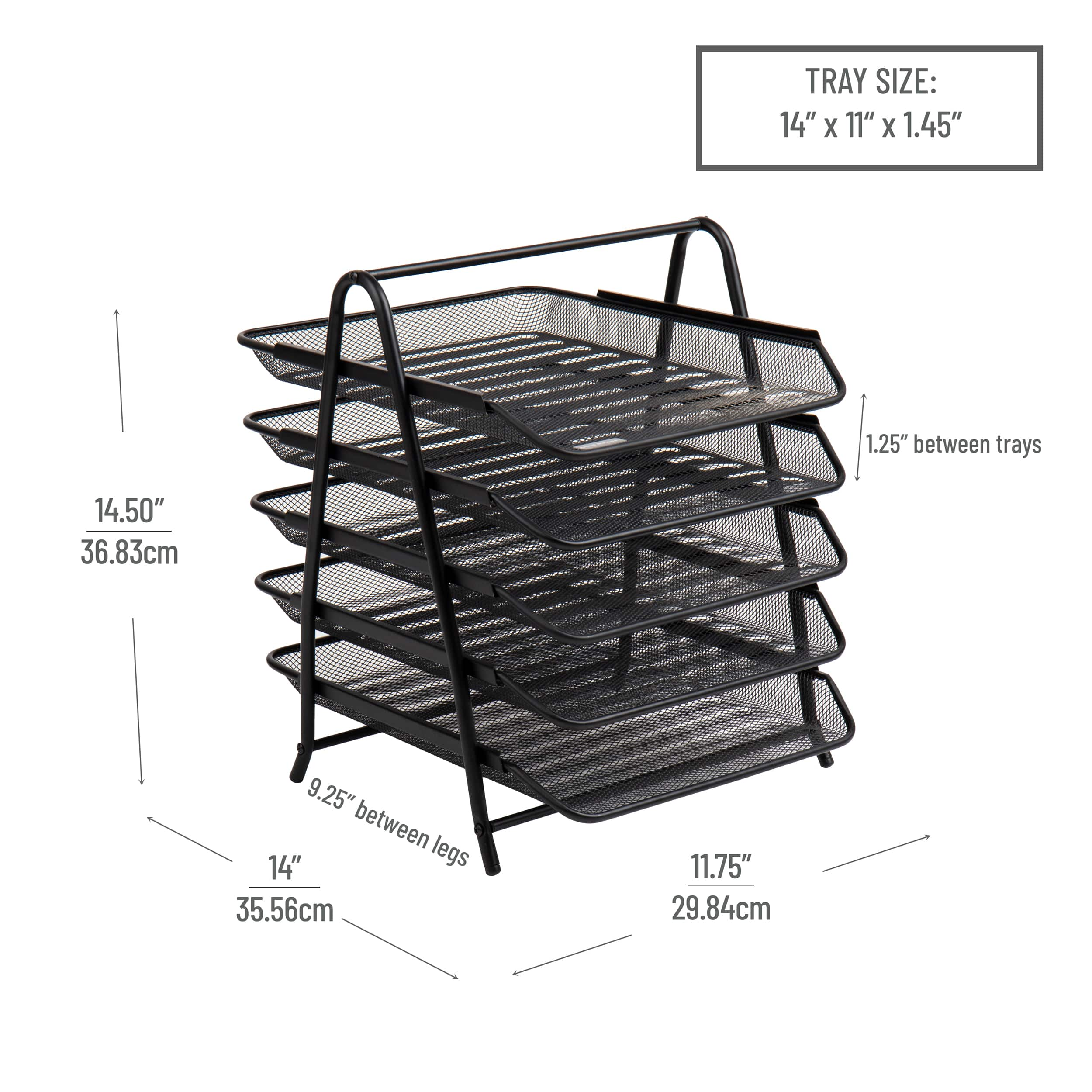 Mind Reader Network Collection Black Metal Mesh 5-Tier Paper Trays, 2ct.