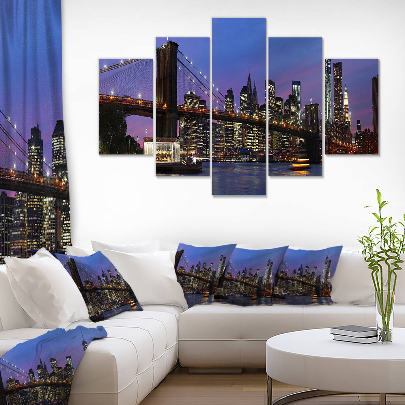 Designart - Brooklyn Bridge and Manhattan at sunset - Extra Large Canvas Artwork Print