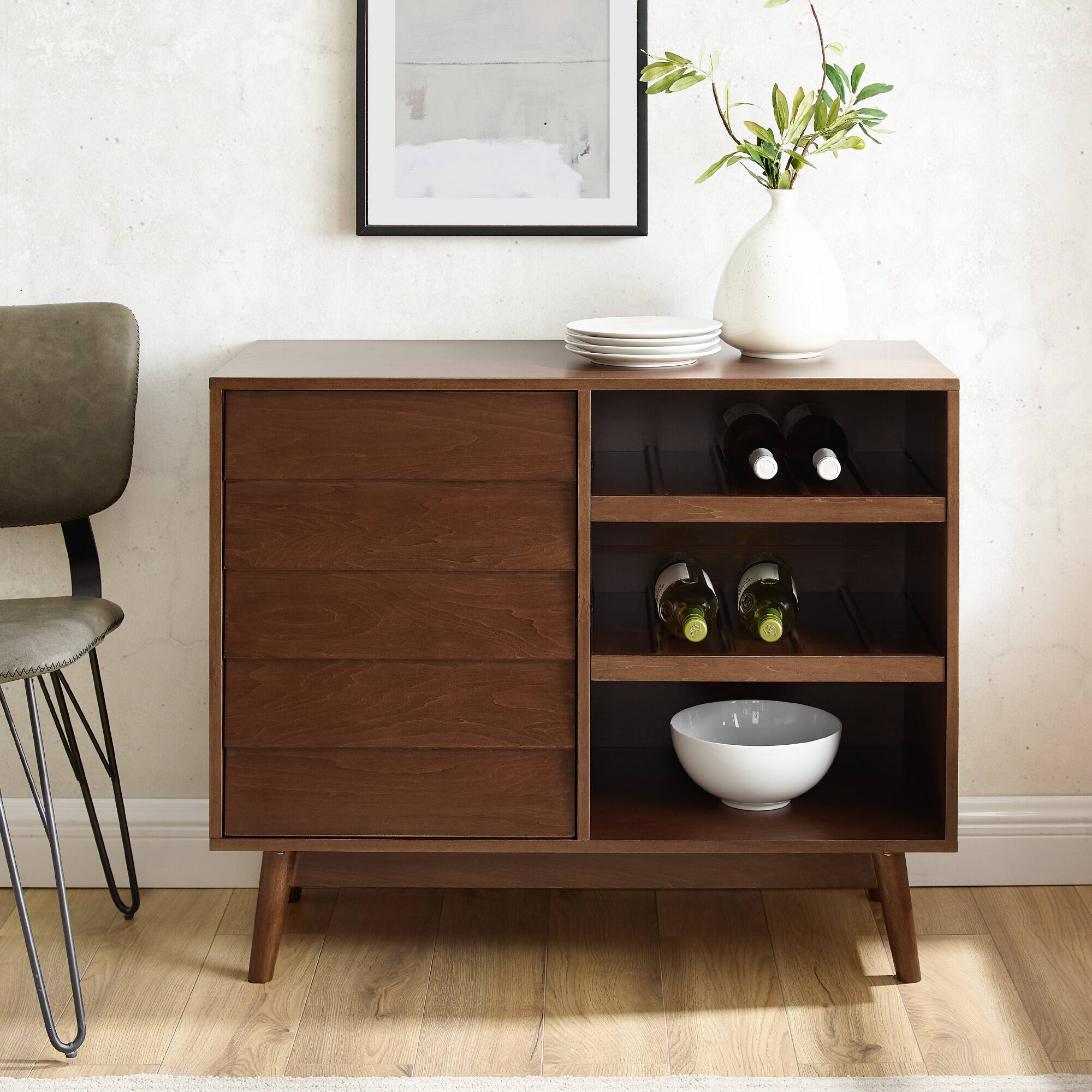 Walker Edison 36" Walnut Louvered Door Bar Cabinet