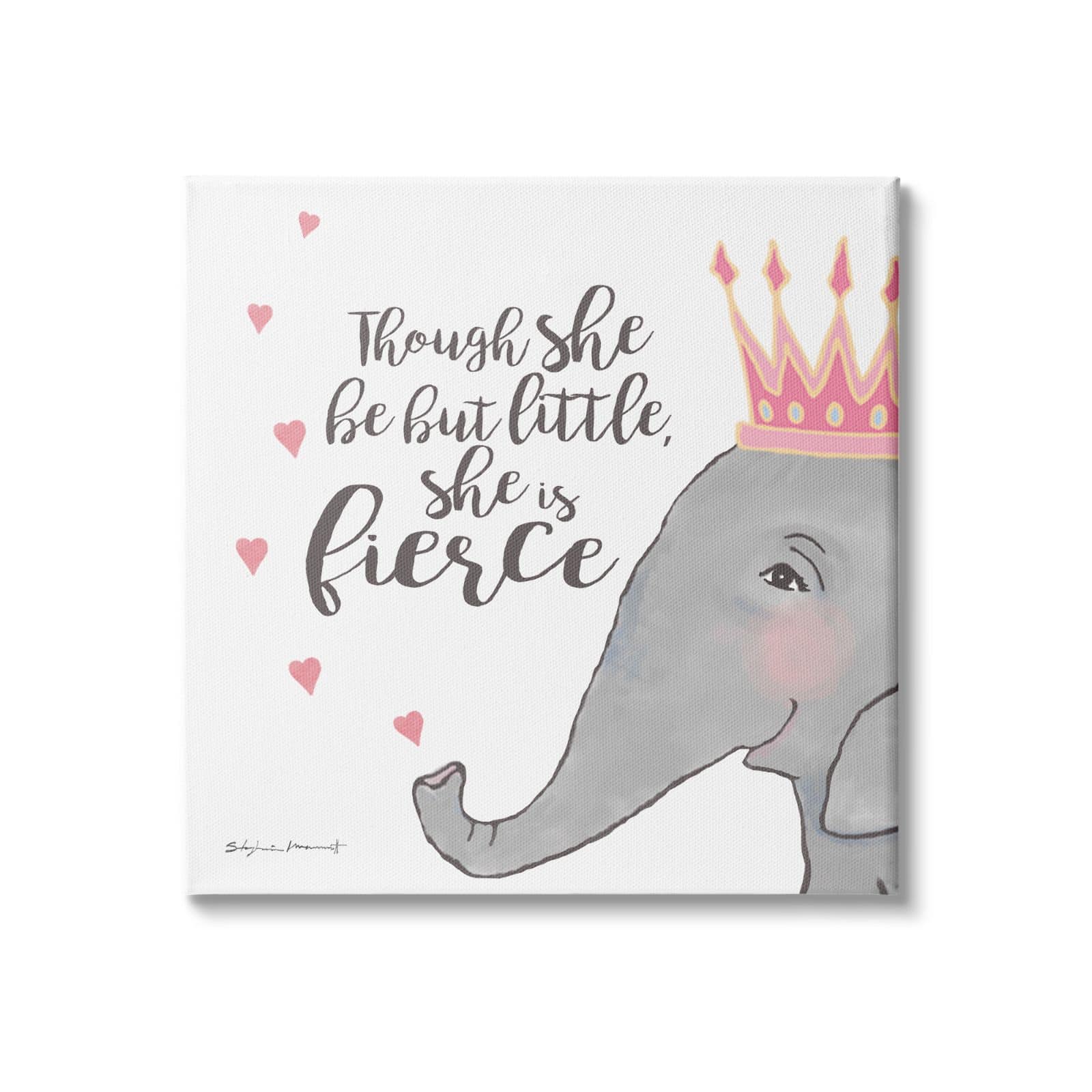 Stupell Industries She is Fierce Phrase Girls' Princess Elephant Pink Canvas Wall Art