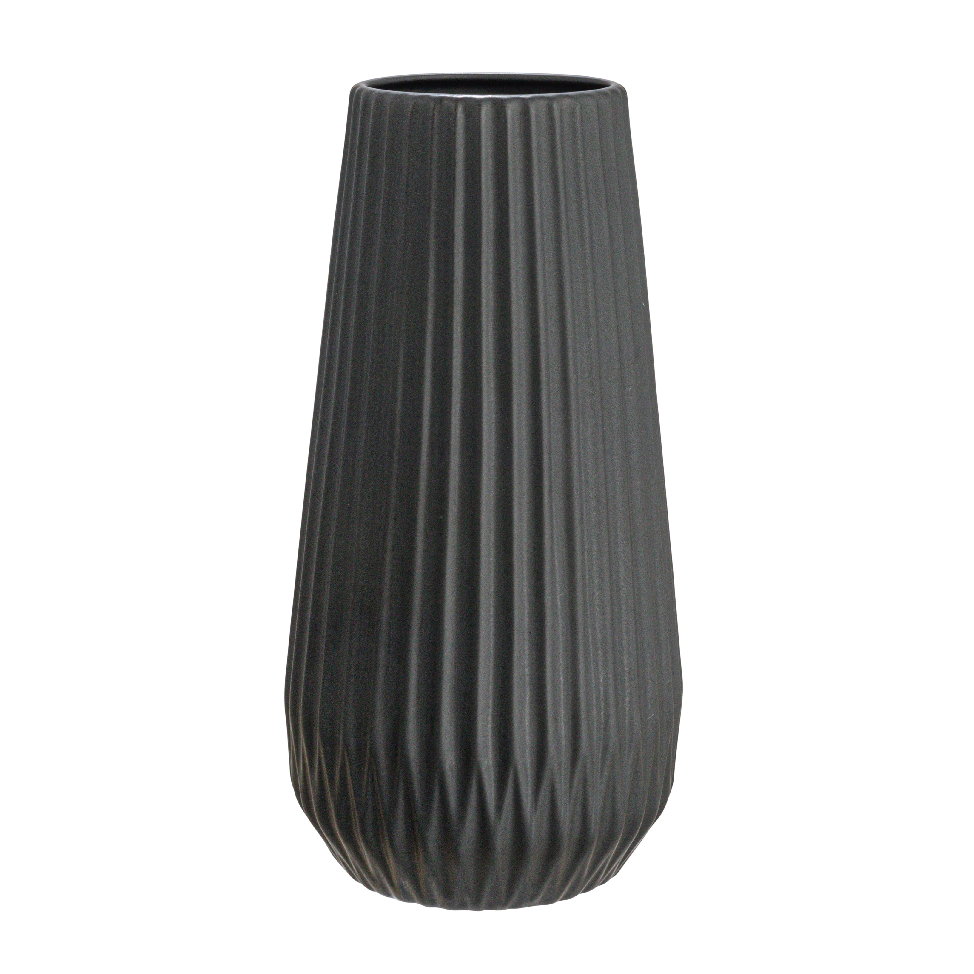 Hello Honey® 11.5" Matte Black Round Stoneware Fluted Vase with Embossed Lines