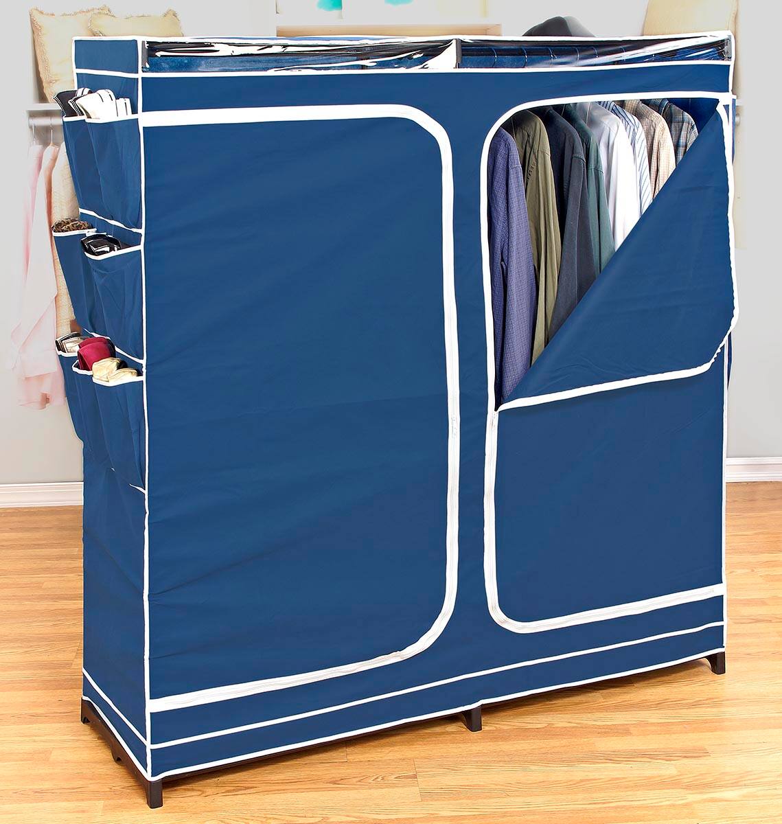 Simplify 5ft. Blue Portable Closet with Shoe Organizer
