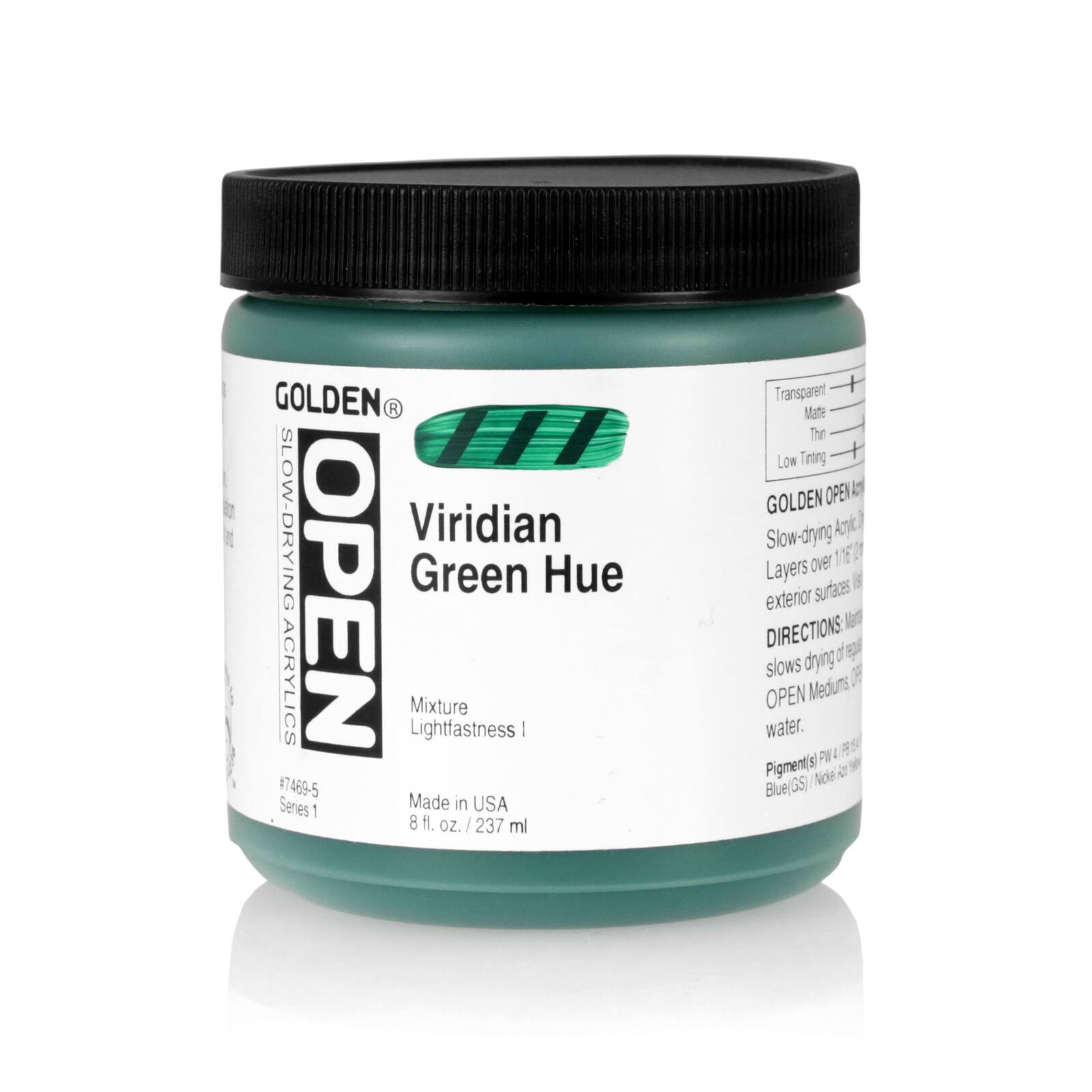 Golden OPEN Slow Drying Acrylics, 8 oz Paint in Viridian Green Hue