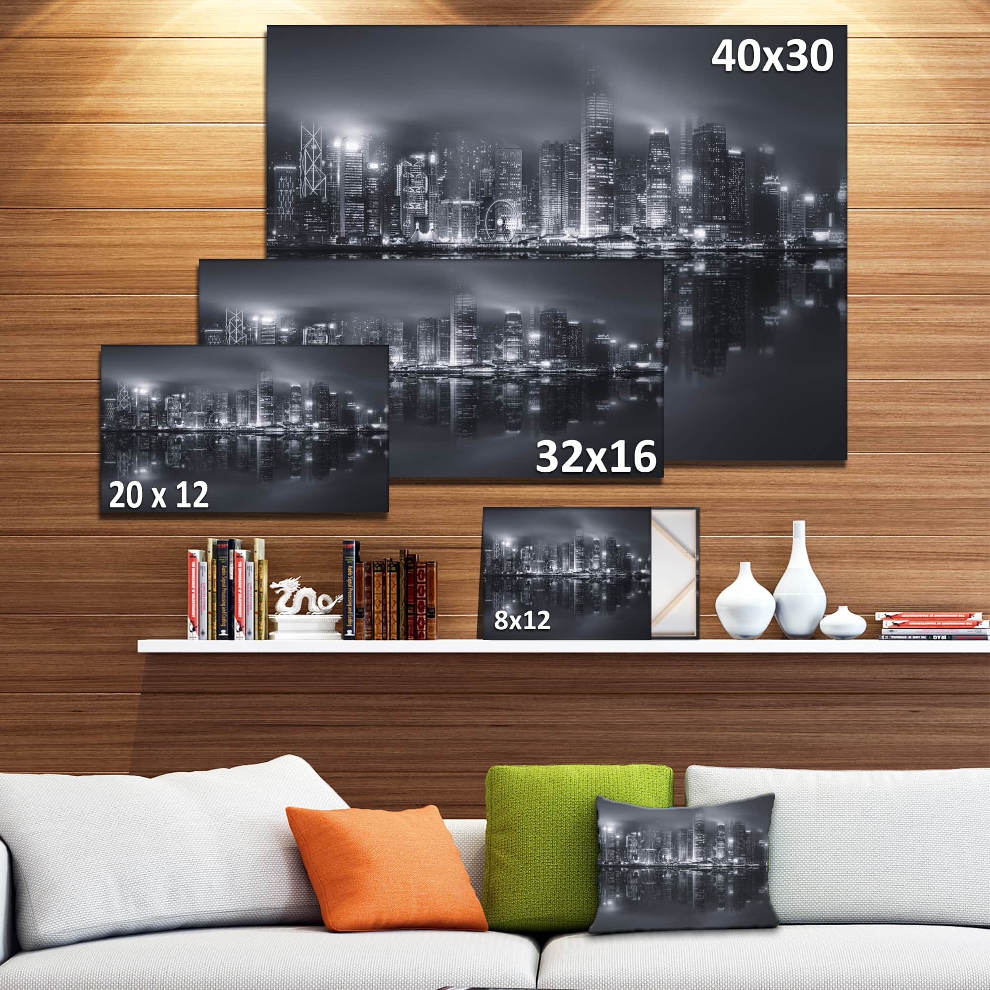 Designart - Hong Kong Black and White Skyline - Cityscape Canvas Art Print