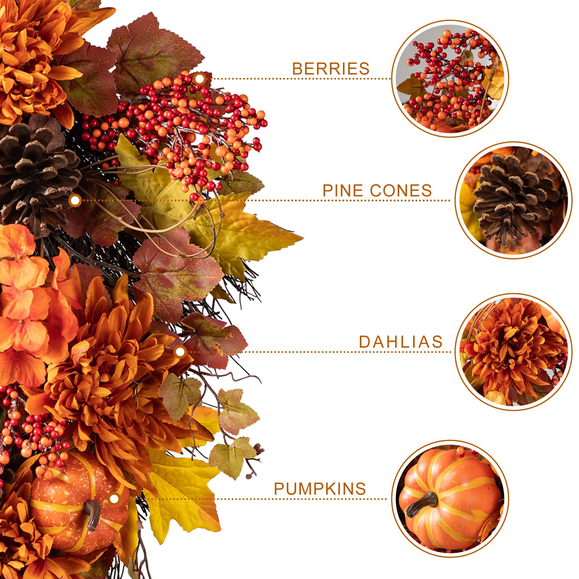 Glitzhome&#xAE; 27&#x22; Fall Dahlia, Pumpkin, Leaf &#x26; Berry Swag