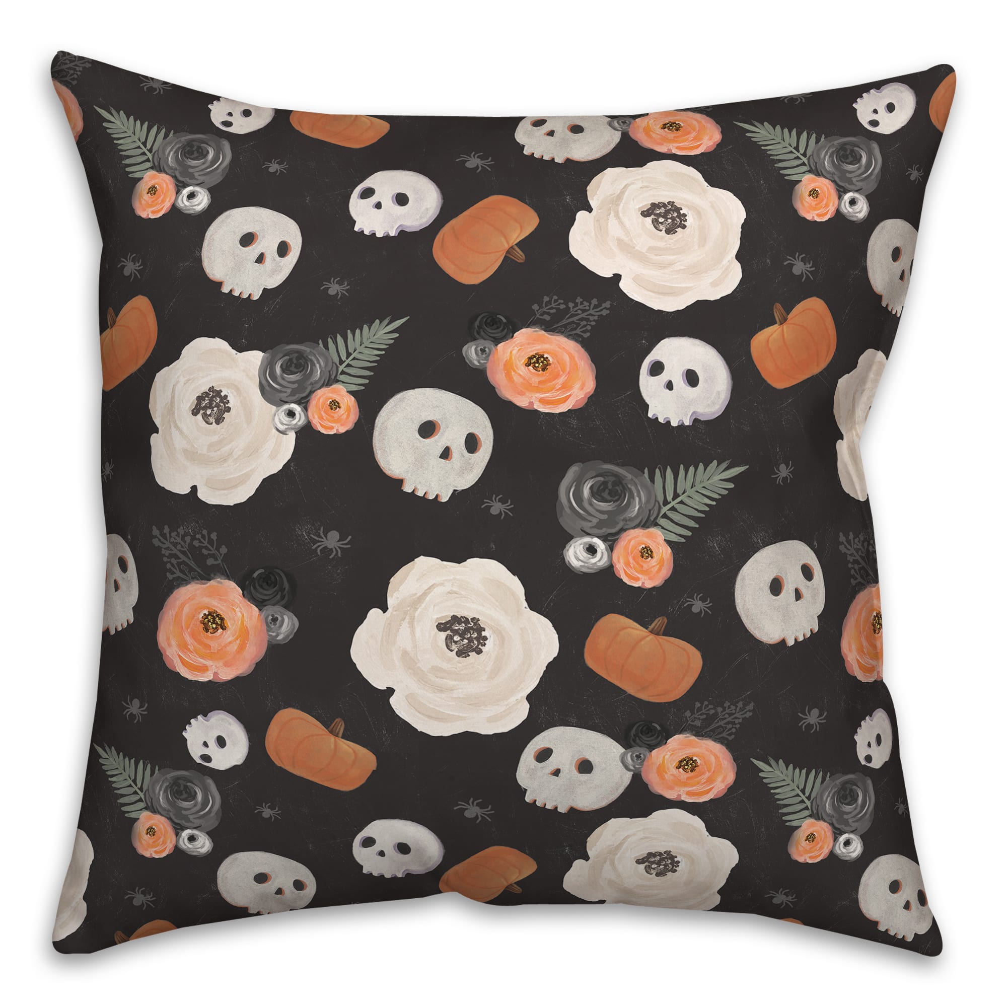 Floral Skull Pattern 18" x 18" Spun Poly Pillow