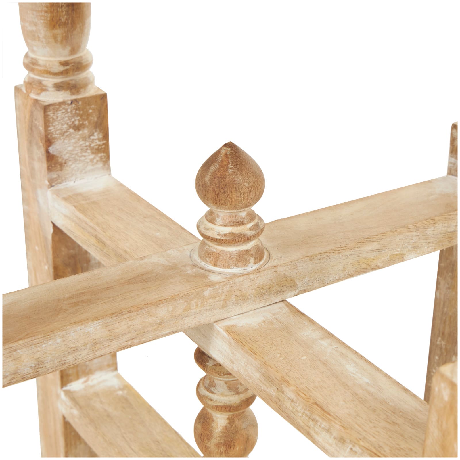 23" Cream Mango Wood Whitewashed Accent Table with Silver Beaded Rim and Turned Legs