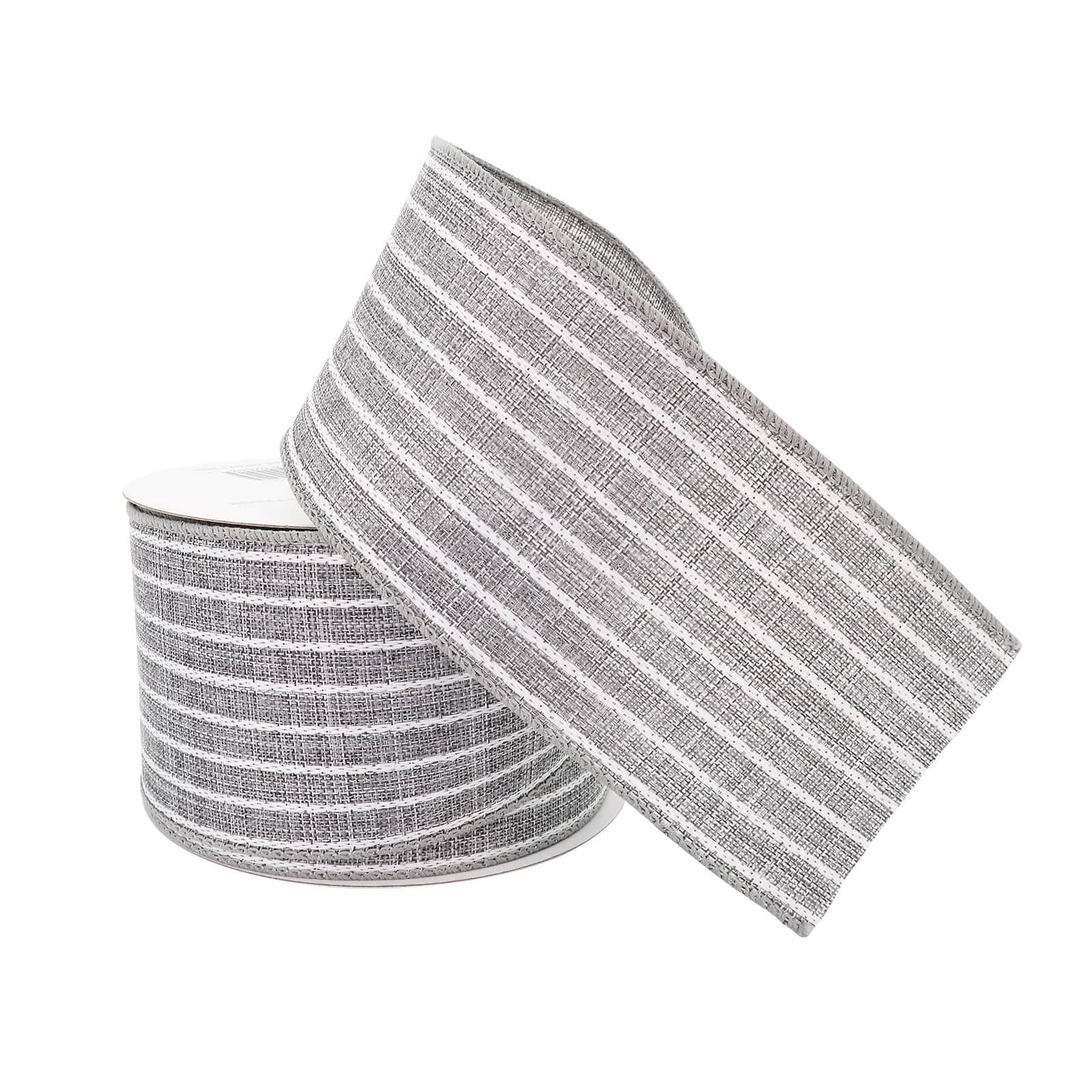 2.5&#x22; x 25ft. Faux Linen Wired Pinstripe Ribbon by Celebrate It&#x2122; D&#xE9;cor
