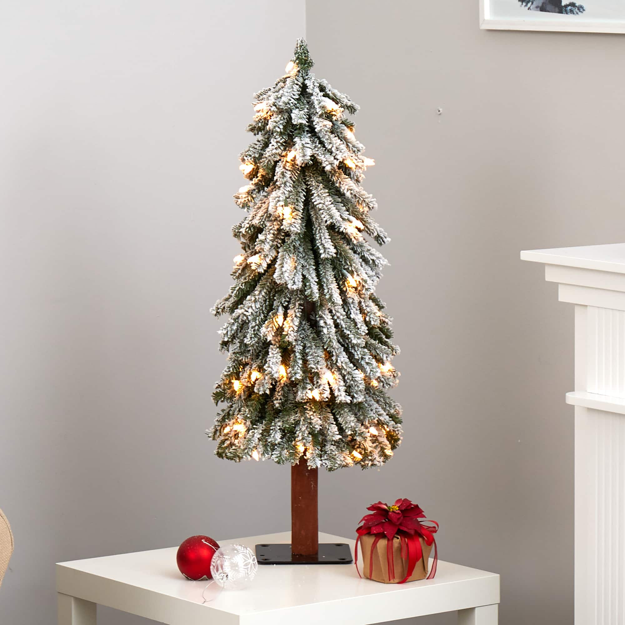 3ft. Pre-Lit Flocked Grand Alpine Artificial Christmas Tree, Clear LED Lights