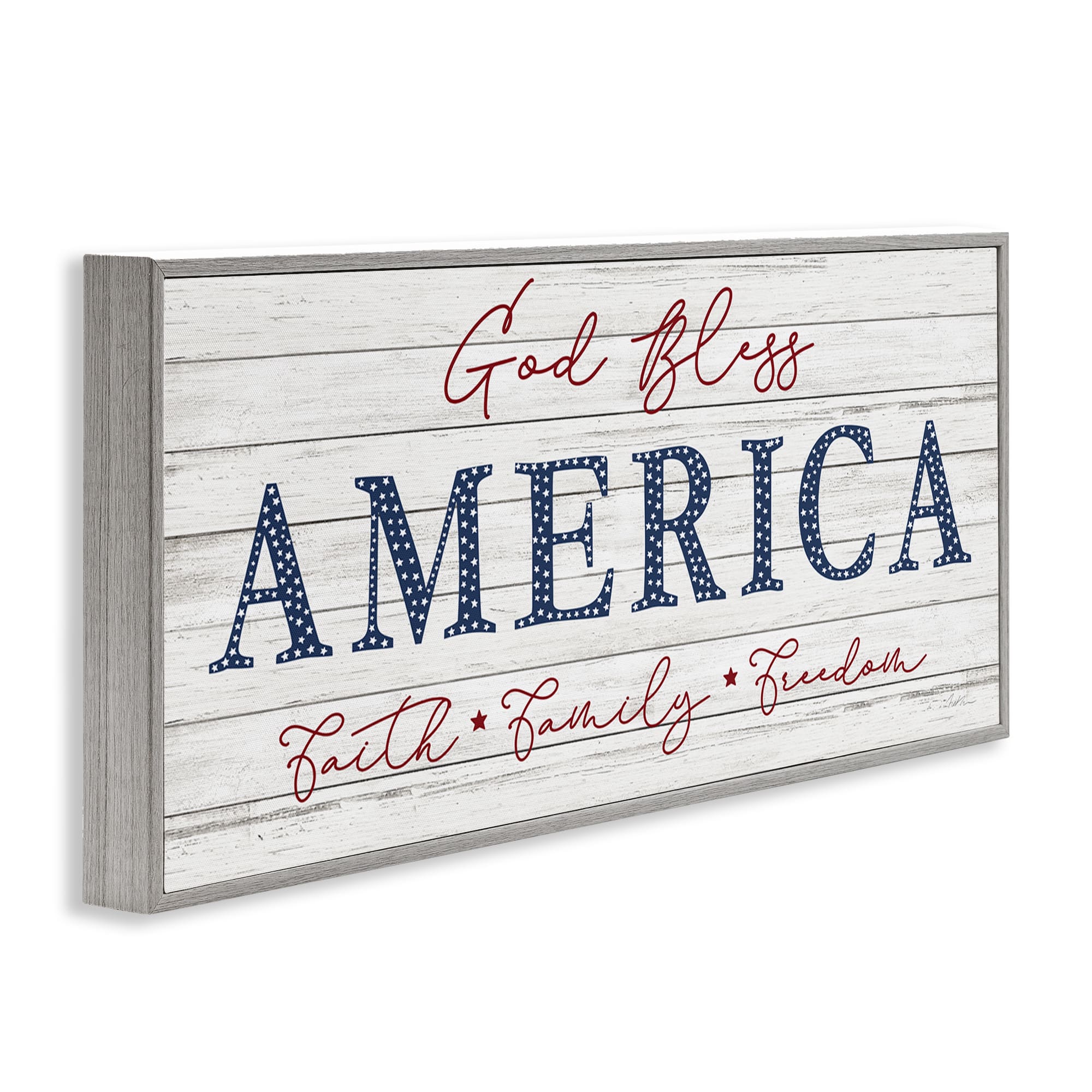 Stupell Industries God Bless America Faith Family Freedom Hanging Sign Framed Giclee Art