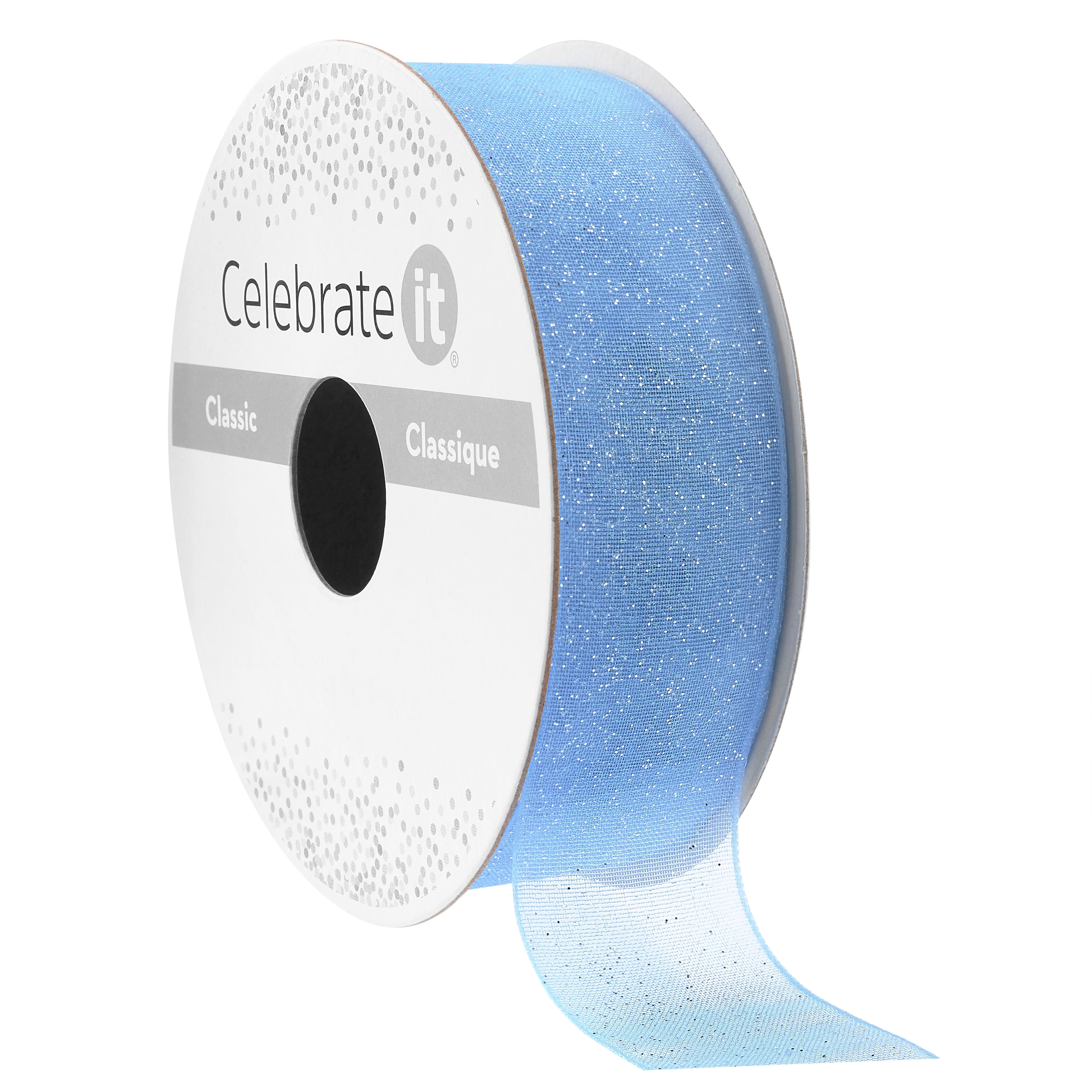 7/8" x 5yd. Blue Sheer Glitter Ribbon by Celebrate It® Classic